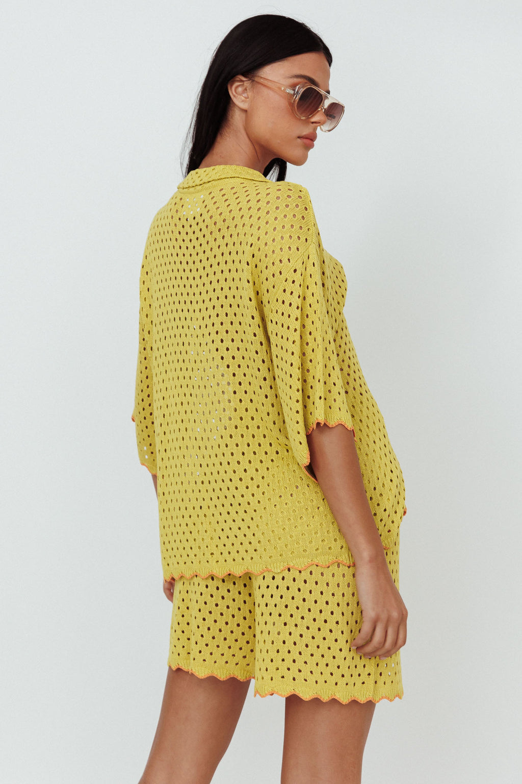 Just A Hunch Button Crochet Shirt Avocado/Pumpkin by Selfie Leslie Australia