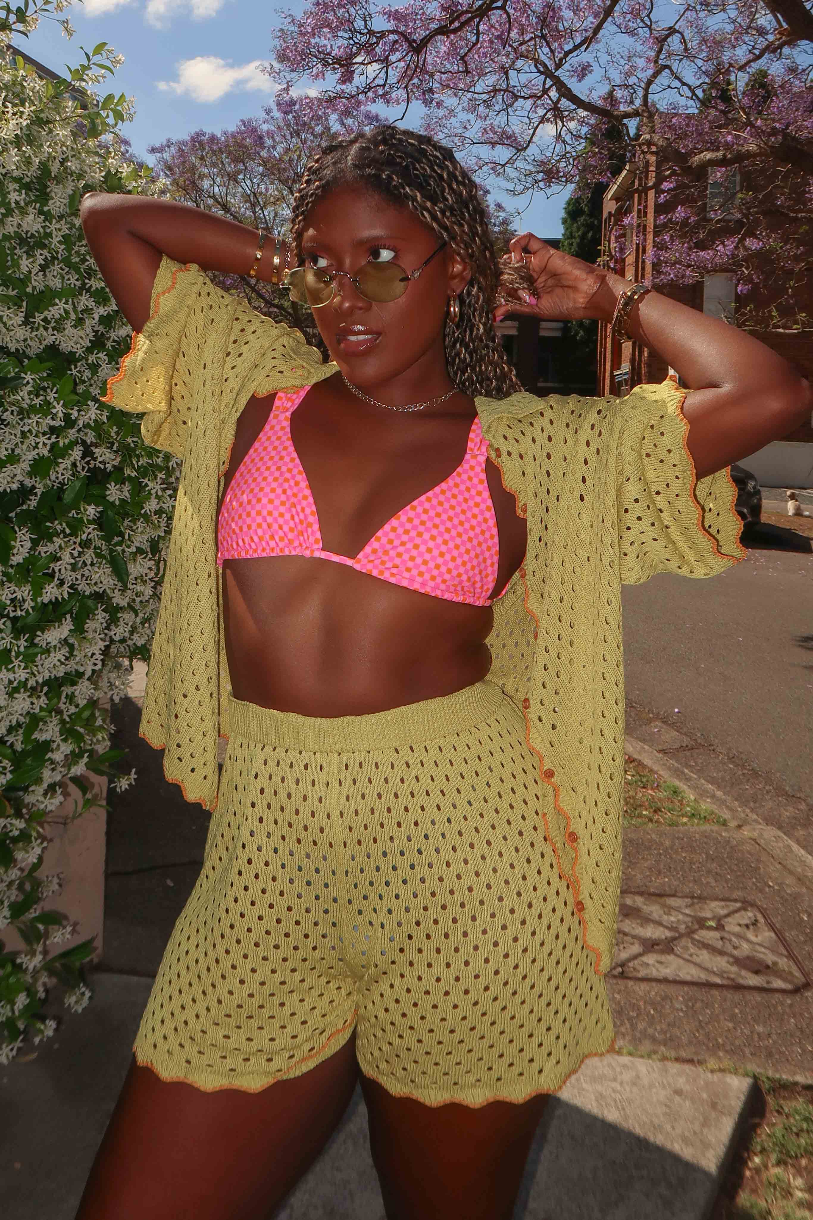 Just A Hunch Button Crochet Shirt Avocado/Pumpkin by Selfie Leslie Australia