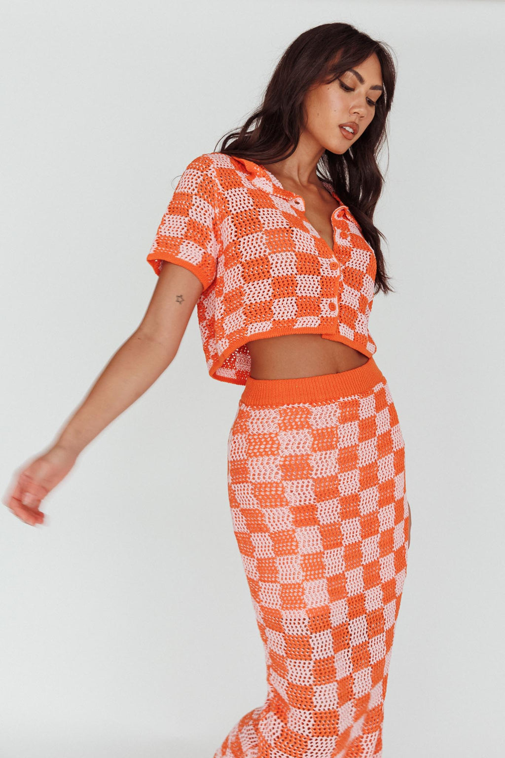 Byron Bay Crochet Buttoned Top Sunset by Selfie Leslie Australia