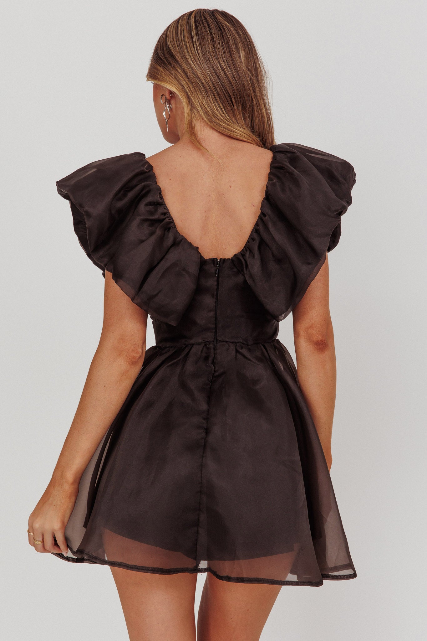 Kahlo Ruffle Neckline Mini Dress Black by Selfie Leslie Australia