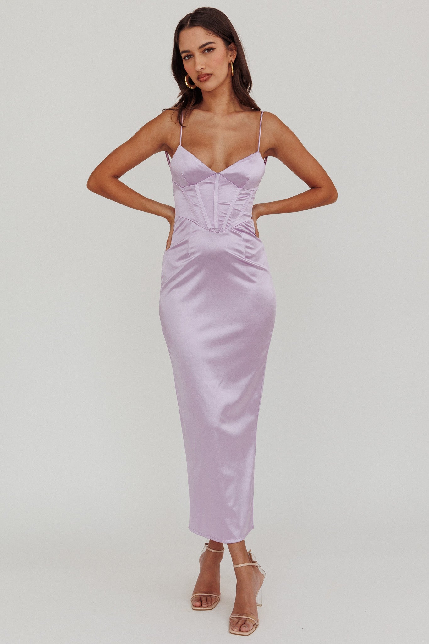 Seraya Lace-Up Back Satin Maxi Dress Lilac by Selfie Leslie Australia