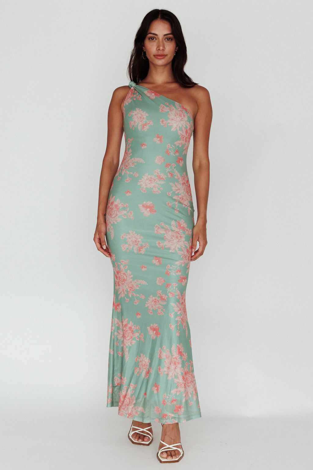 Portland One-Shoulder Jersey Maxi Dress Floral Green by Selfie Leslie Australia