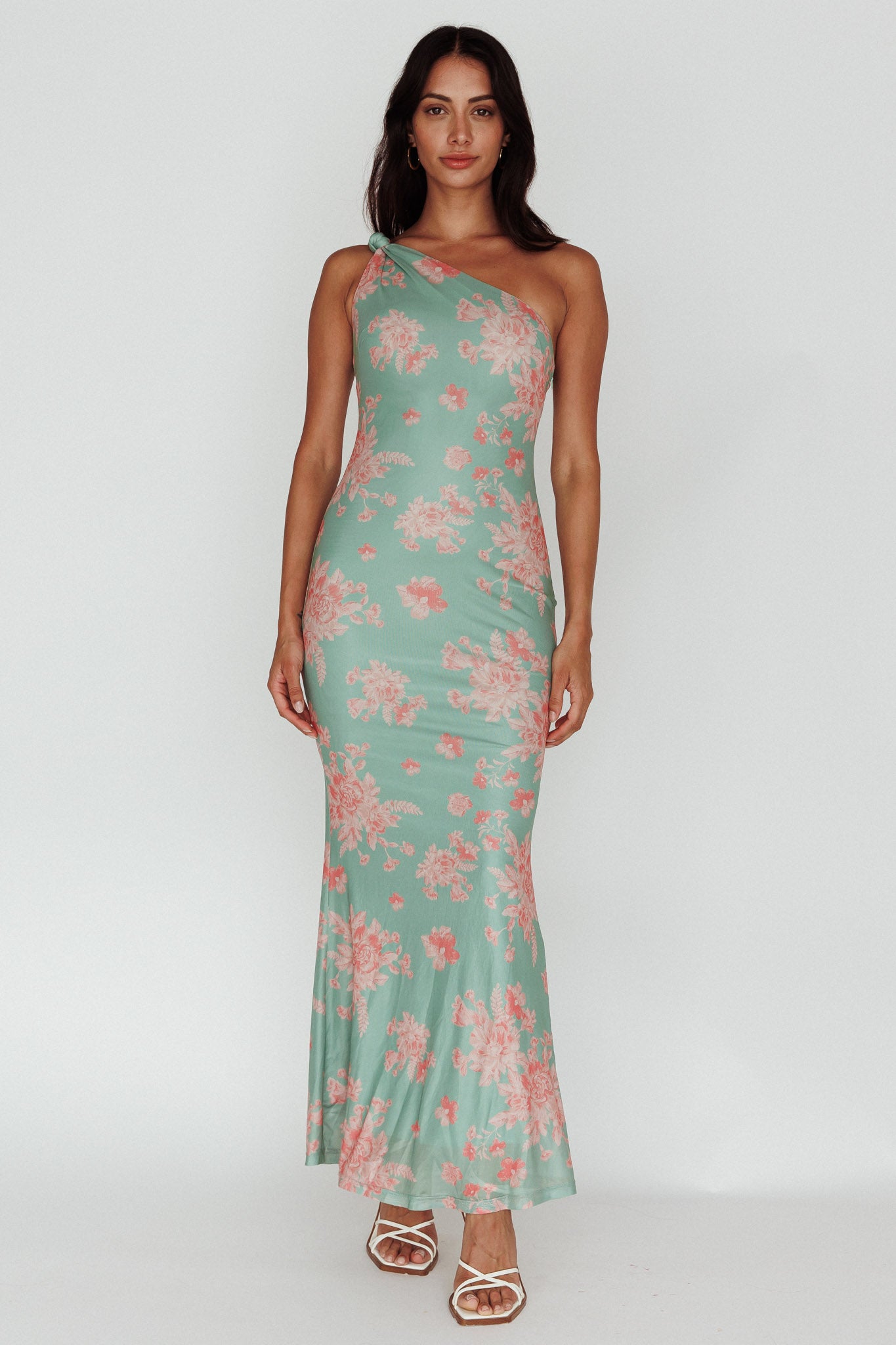Portland One-Shoulder Jersey Maxi Dress Floral Green by Selfie Leslie Australia