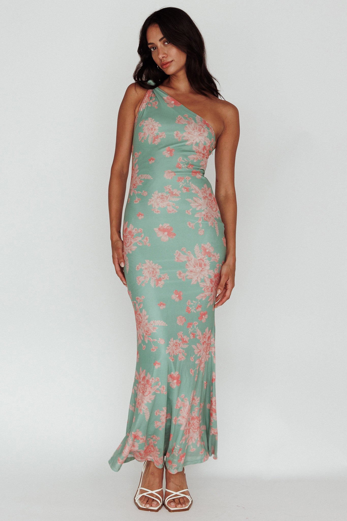 Portland One-Shoulder Jersey Maxi Dress Floral Green by Selfie Leslie Australia