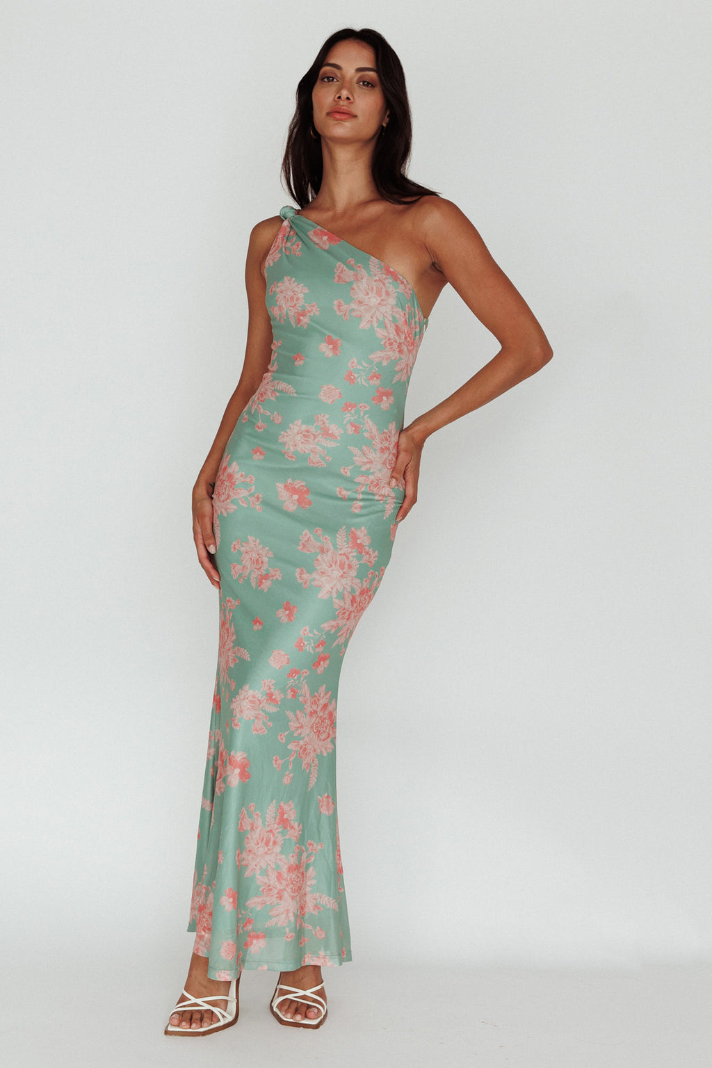 Portland One-Shoulder Jersey Maxi Dress Floral Green by Selfie Leslie Australia