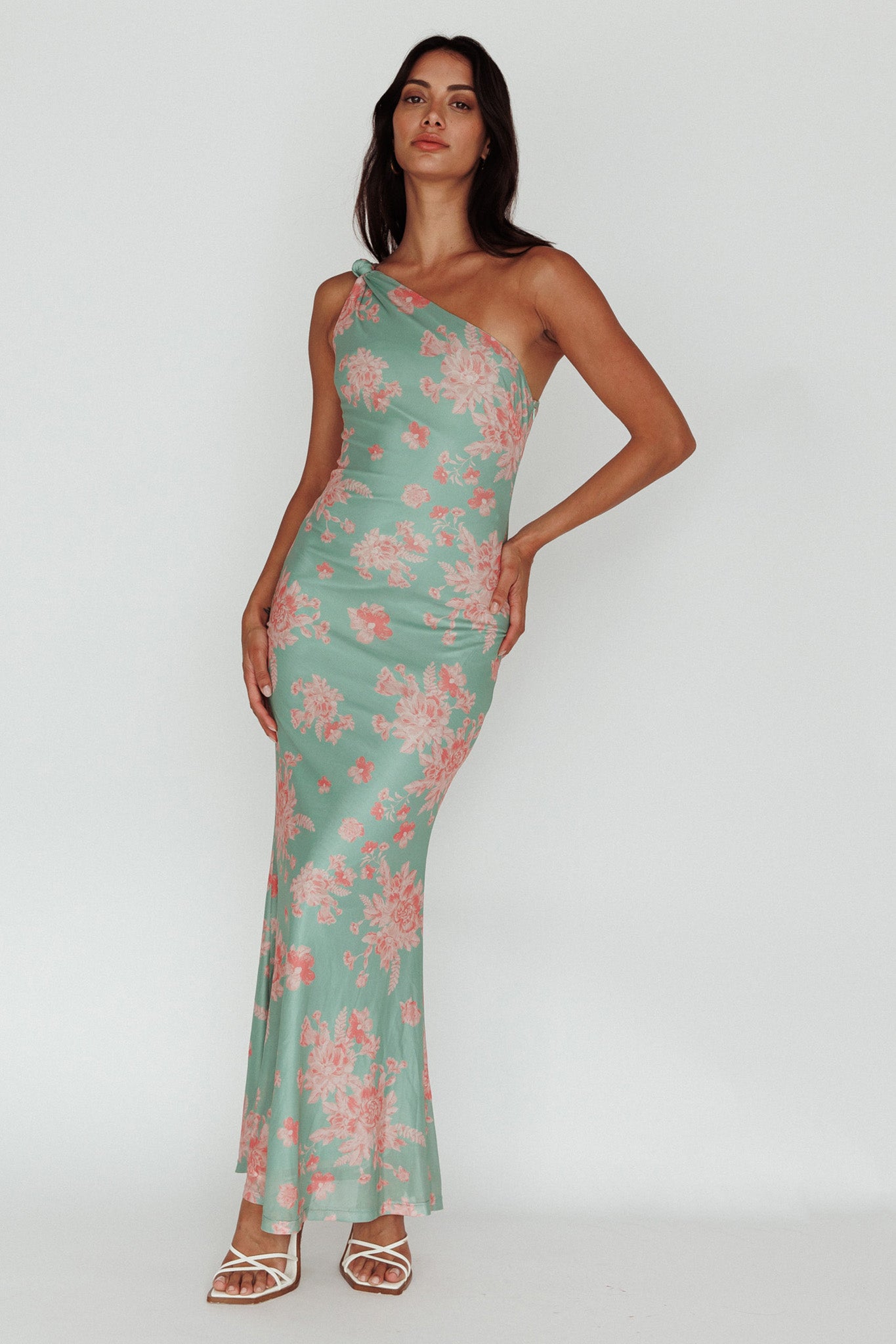 Portland One-Shoulder Jersey Maxi Dress Floral Green by Selfie Leslie Australia