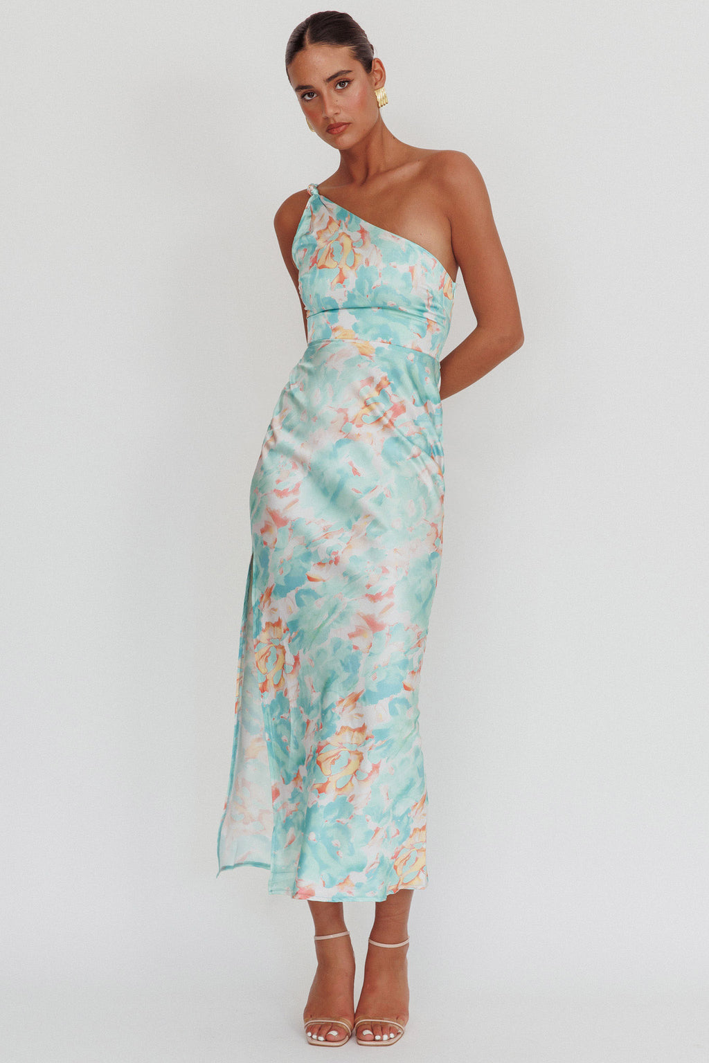 Portland One-Shoulder Maxi Dress Floral Mint by Selfie Leslie Australia