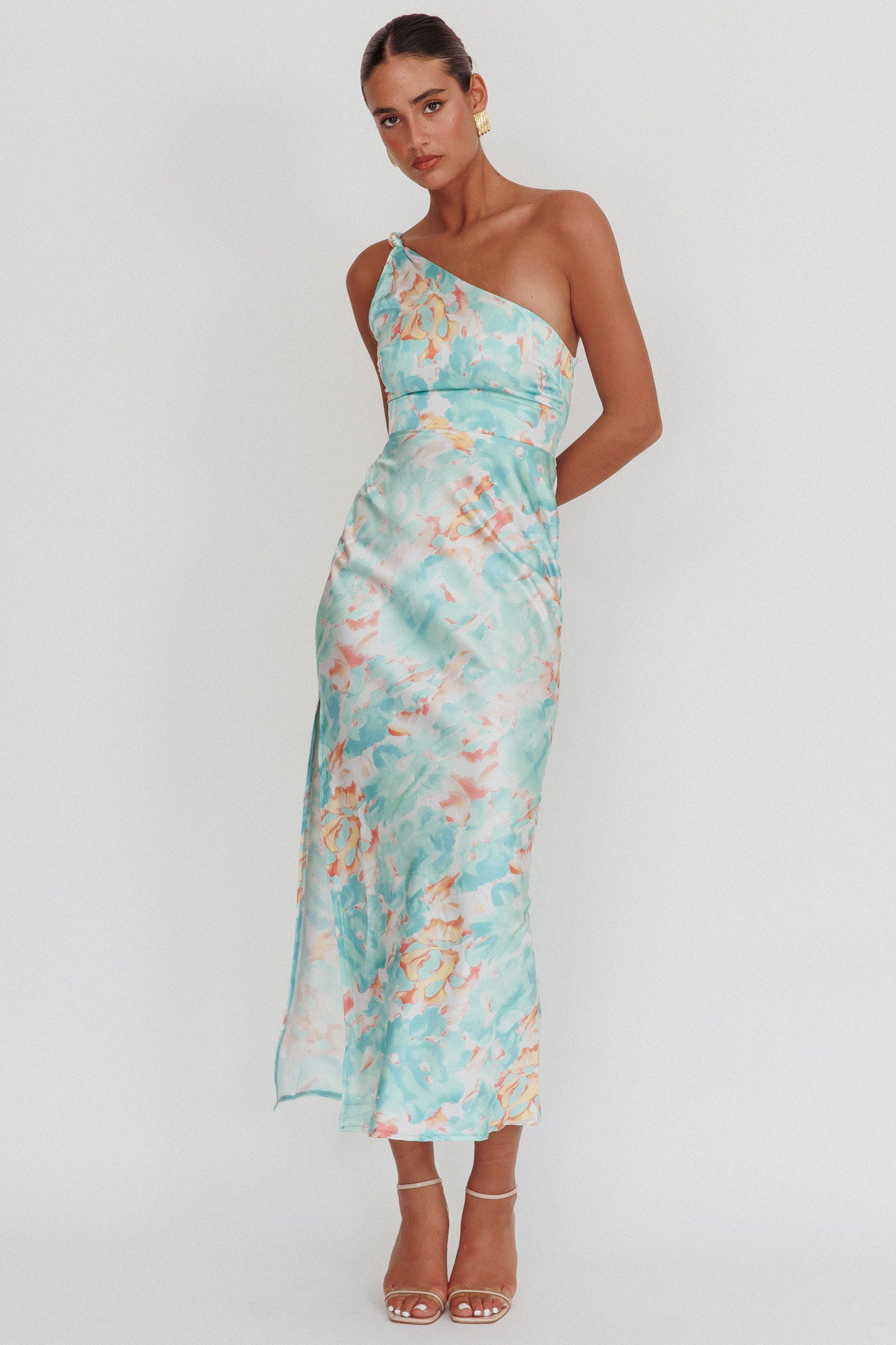 Portland One-Shoulder Maxi Dress Floral Mint by Selfie Leslie Australia