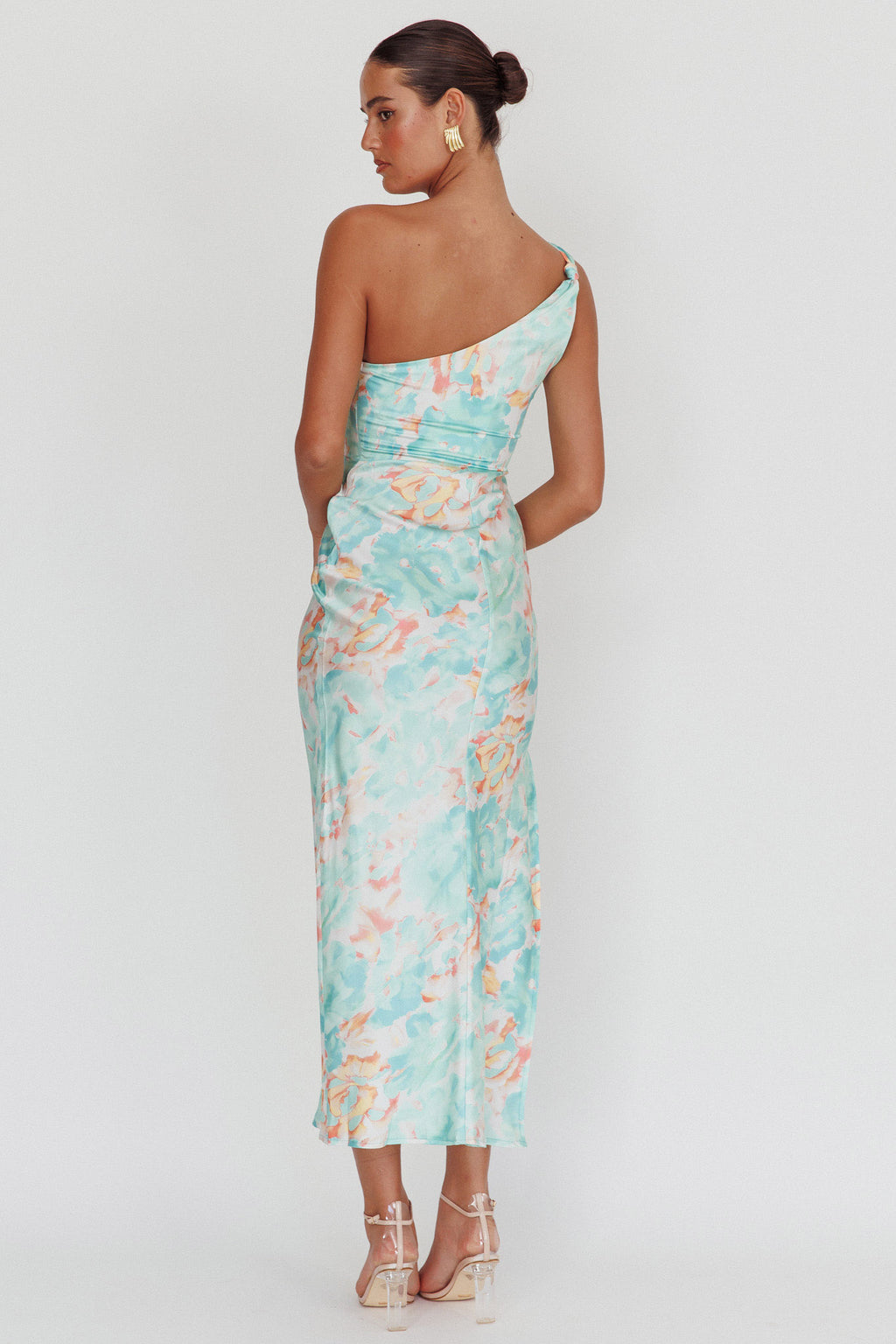 Portland One-Shoulder Maxi Dress Floral Mint by Selfie Leslie Australia