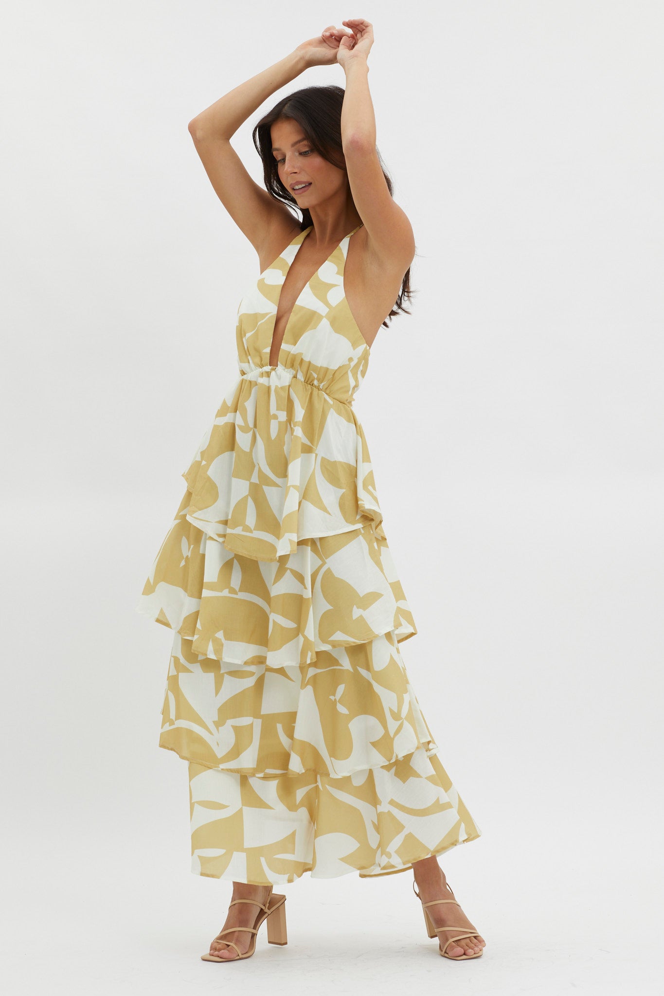 Catalina Tiered Ruffle Maxi Dress Print Yellow by Selfie Leslie Australia