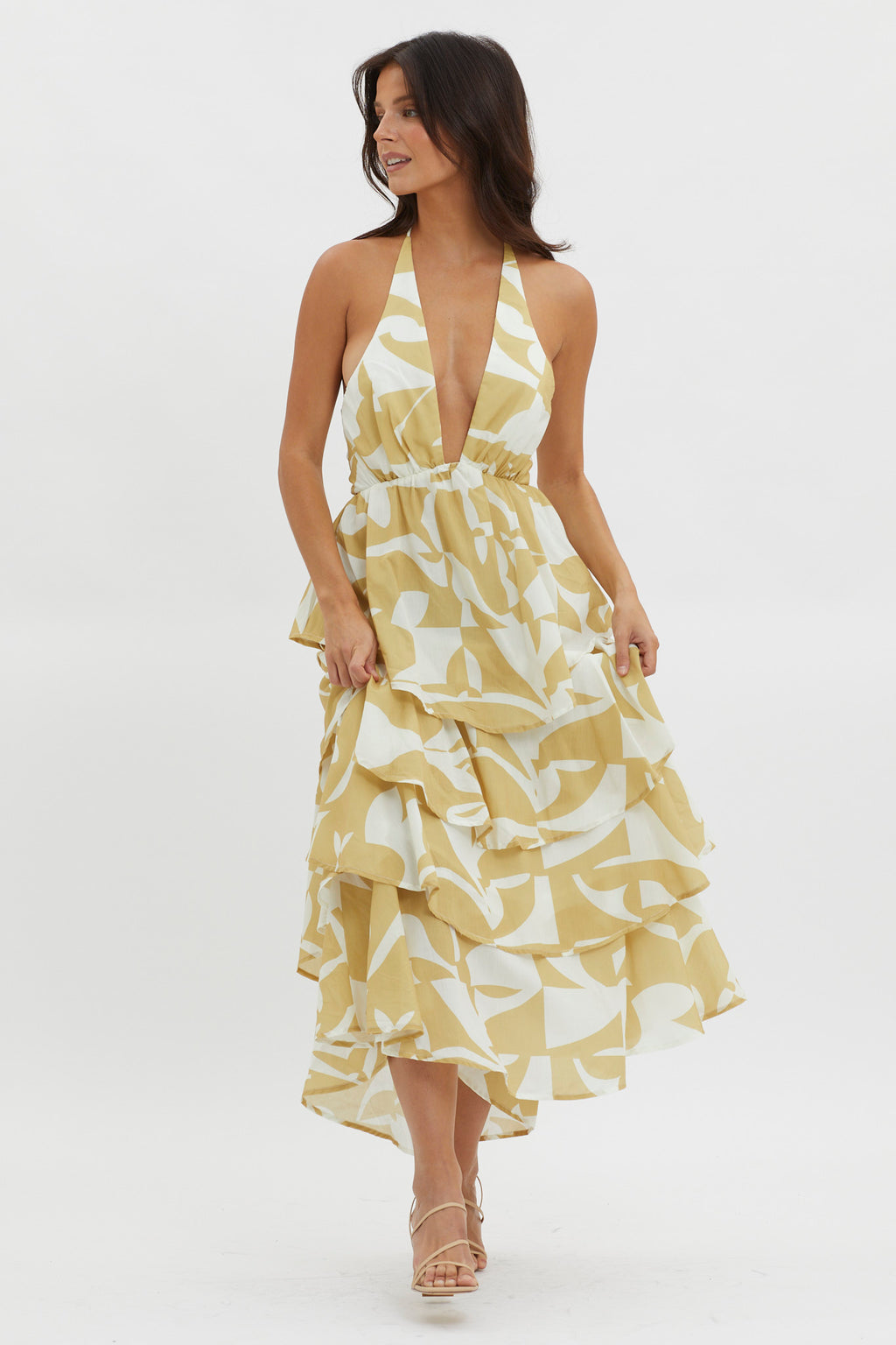 Catalina Tiered Ruffle Maxi Dress Print Yellow by Selfie Leslie Australia