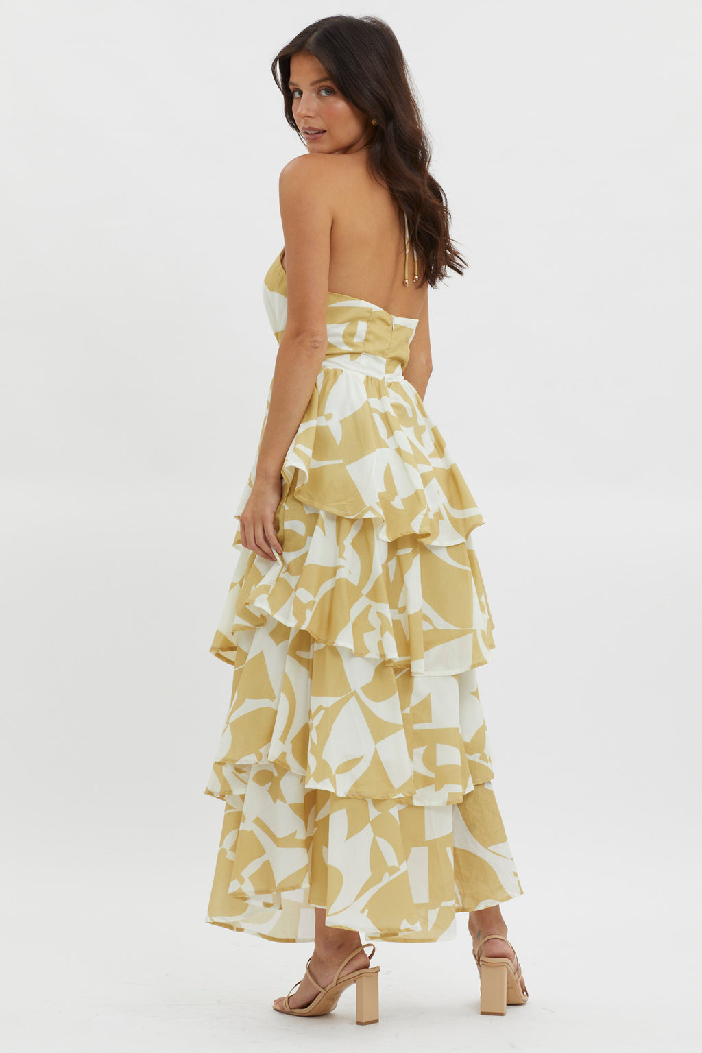 Catalina Tiered Ruffle Maxi Dress Print Yellow by Selfie Leslie Australia