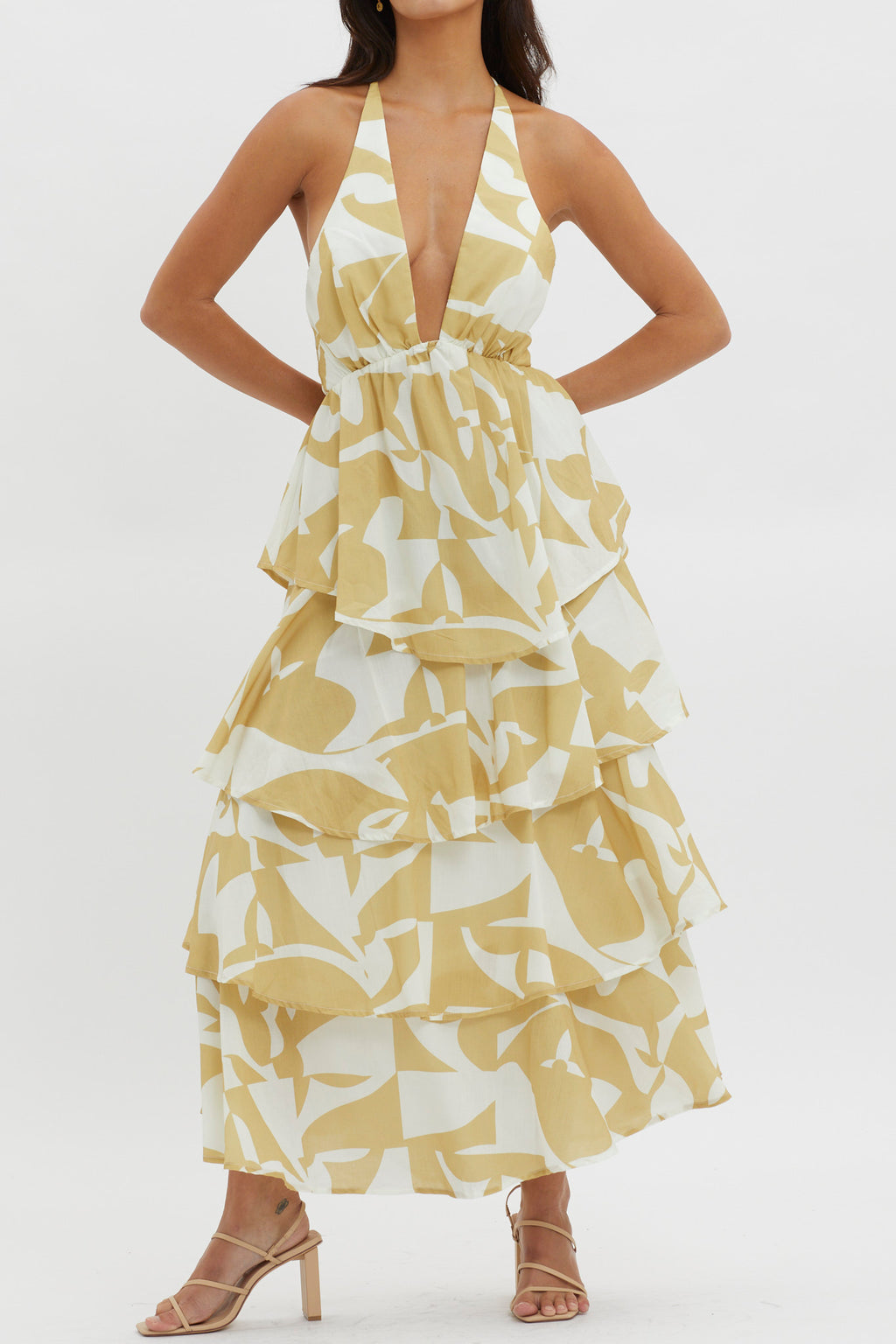Catalina Tiered Ruffle Maxi Dress Print Yellow by Selfie Leslie Australia