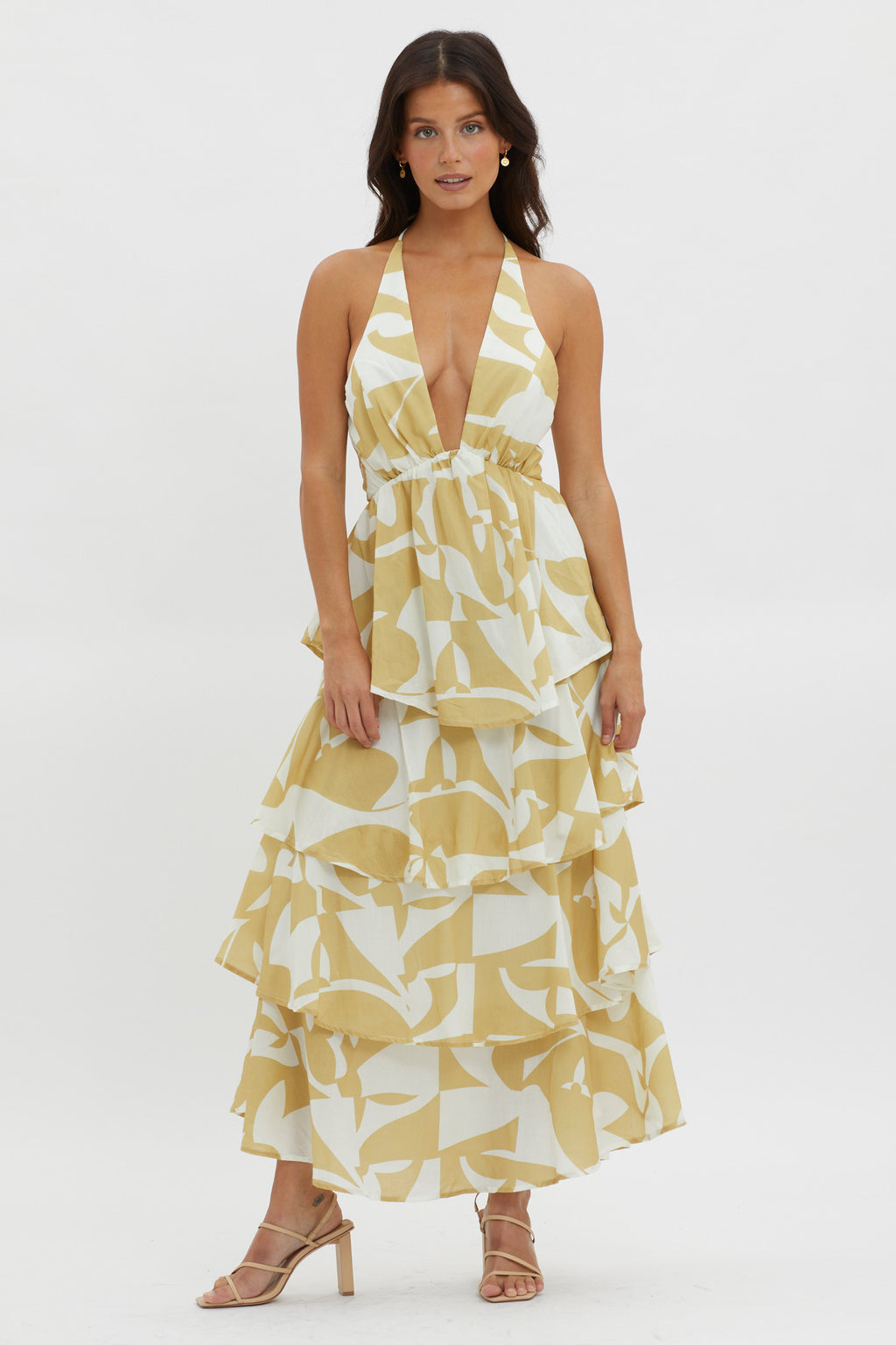 Catalina Tiered Ruffle Maxi Dress Print Yellow by Selfie Leslie Australia