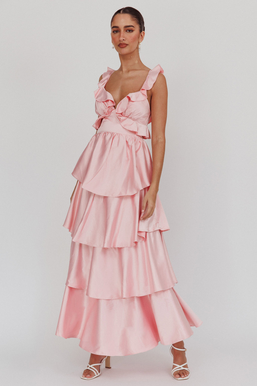Catalina Tiered Ruffle Cut-Out Maxi Dress Blush