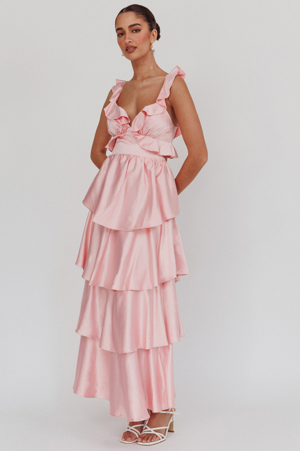 Catalina Tiered Ruffle Cut-Out Maxi Dress Blush