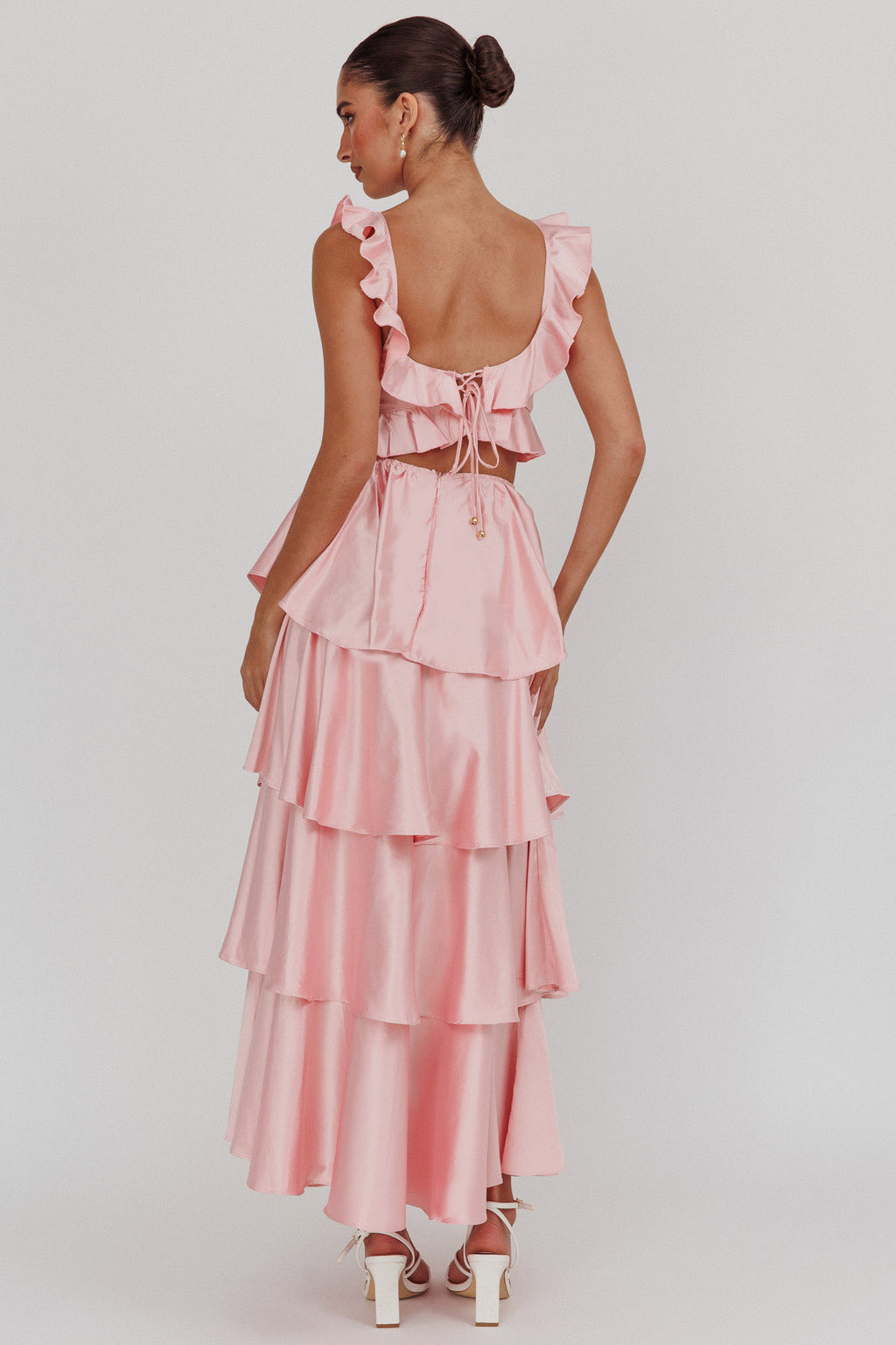 Catalina Tiered Ruffle Cut-Out Maxi Dress Blush by Selfie Leslie Australia