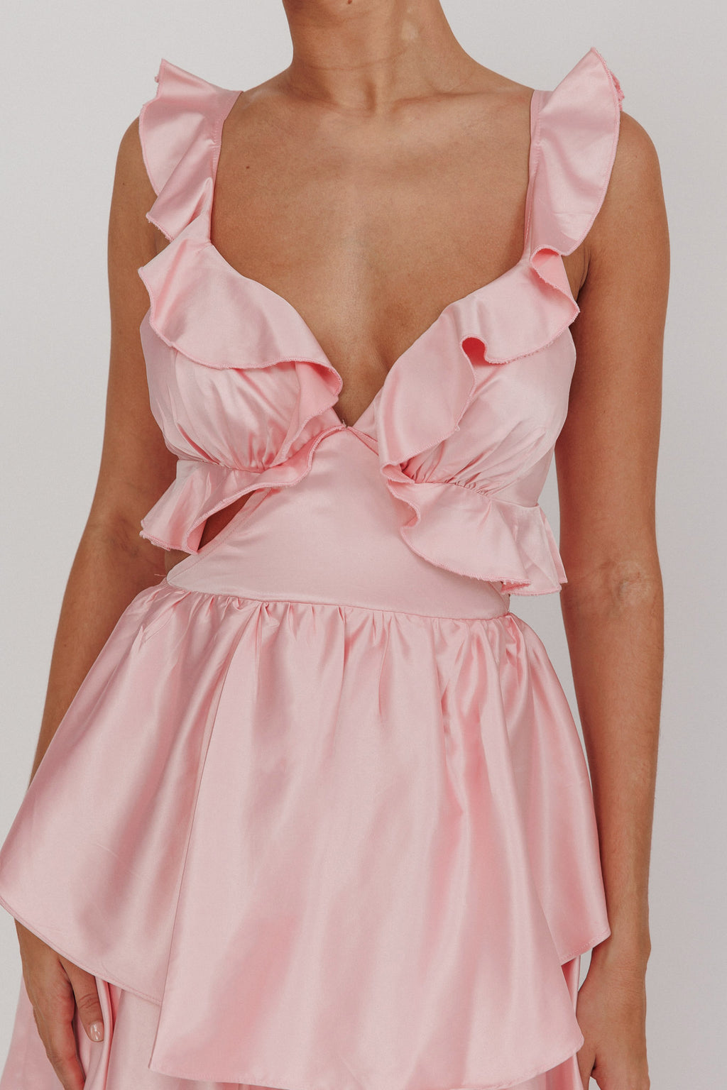 Catalina Tiered Ruffle Cut-Out Maxi Dress Blush by Selfie Leslie Australia