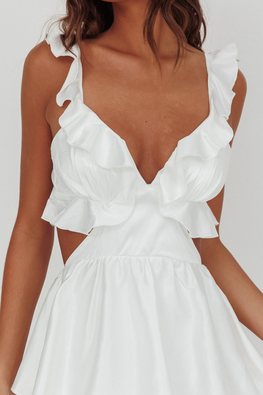 Catalina Tiered Ruffle Cut-Out Maxi Dress White by Selfie Leslie Australia