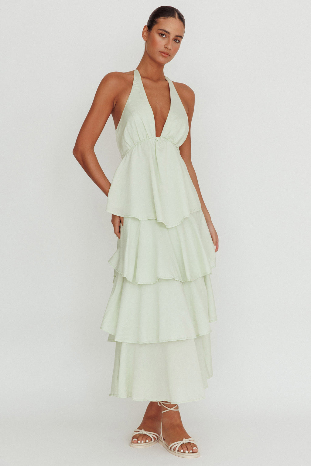 Catalina Tiered Ruffle Maxi Dress Sage by Selfie Leslie Australia