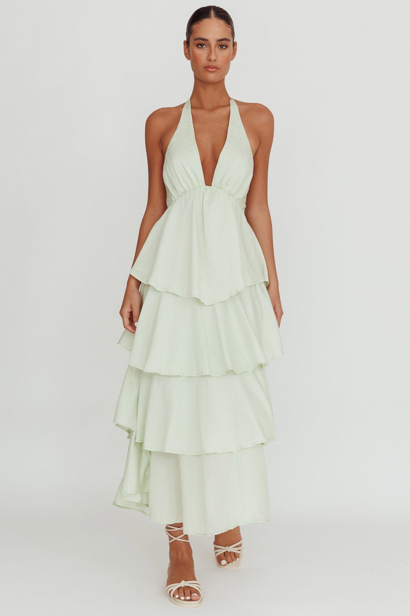 Catalina Tiered Ruffle Maxi Dress Sage by Selfie Leslie Australia