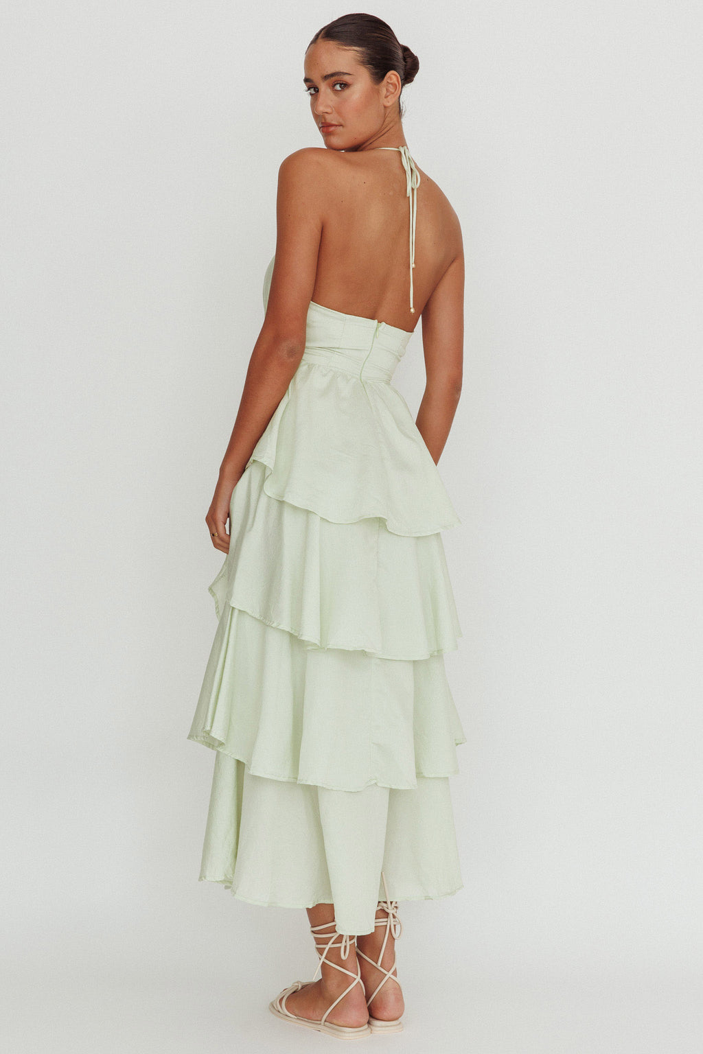 Catalina Tiered Ruffle Maxi Dress Sage by Selfie Leslie Australia