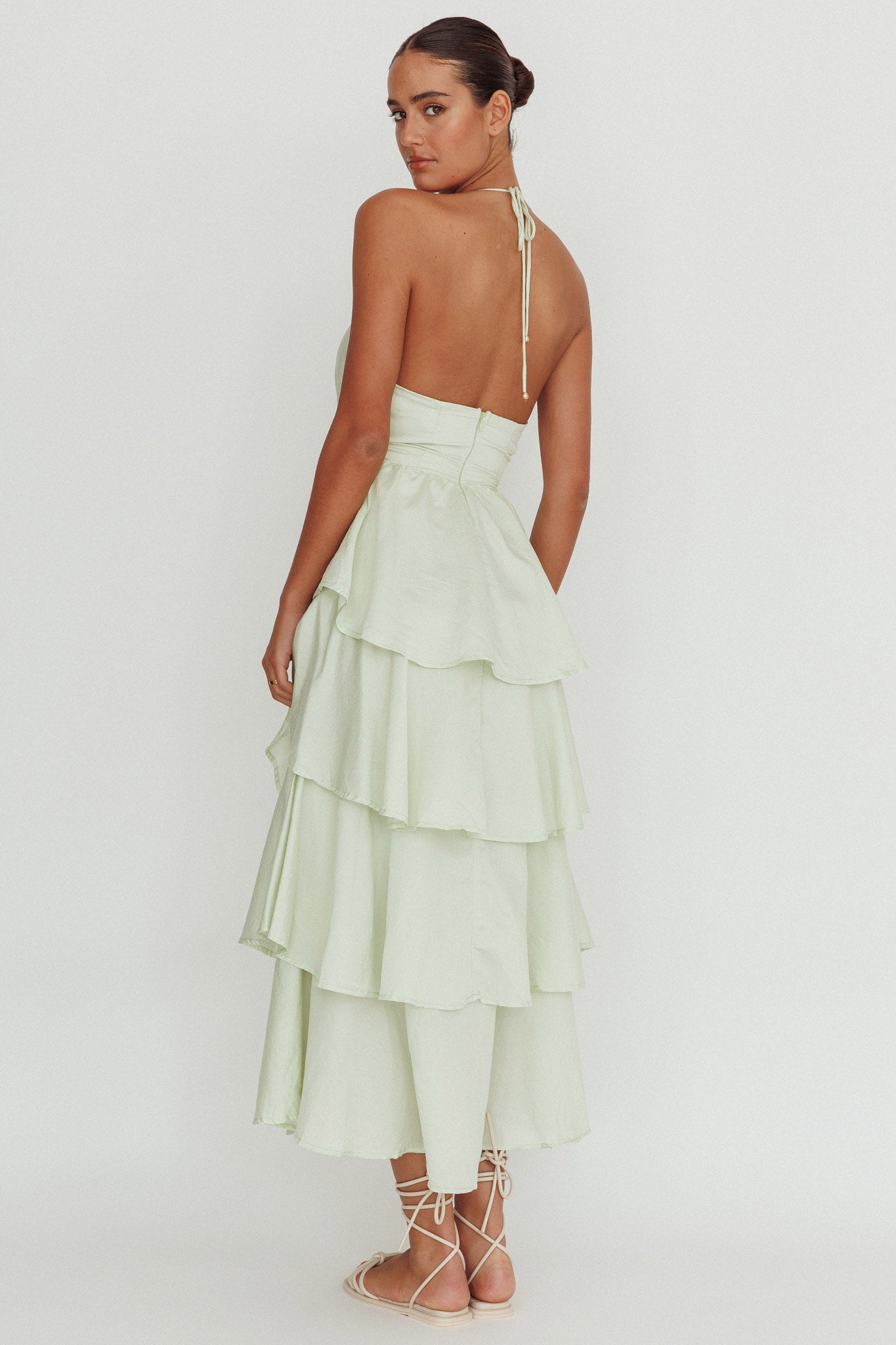 Catalina Tiered Ruffle Maxi Dress Sage by Selfie Leslie Australia