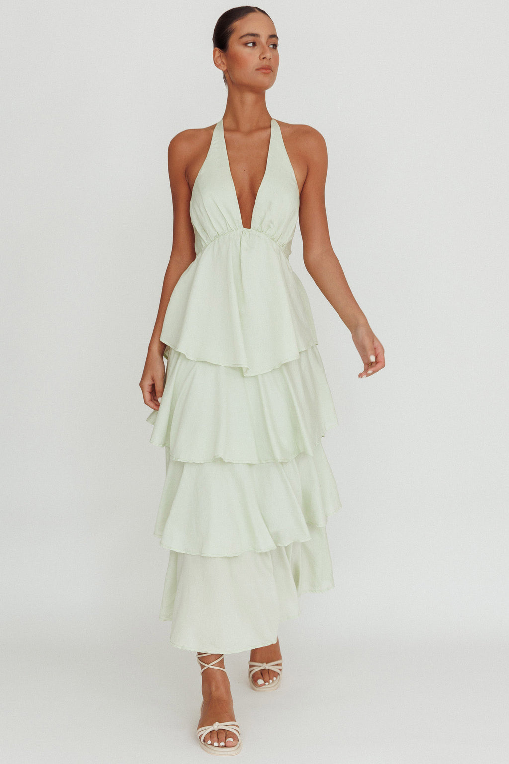Catalina Tiered Ruffle Maxi Dress Sage by Selfie Leslie Australia