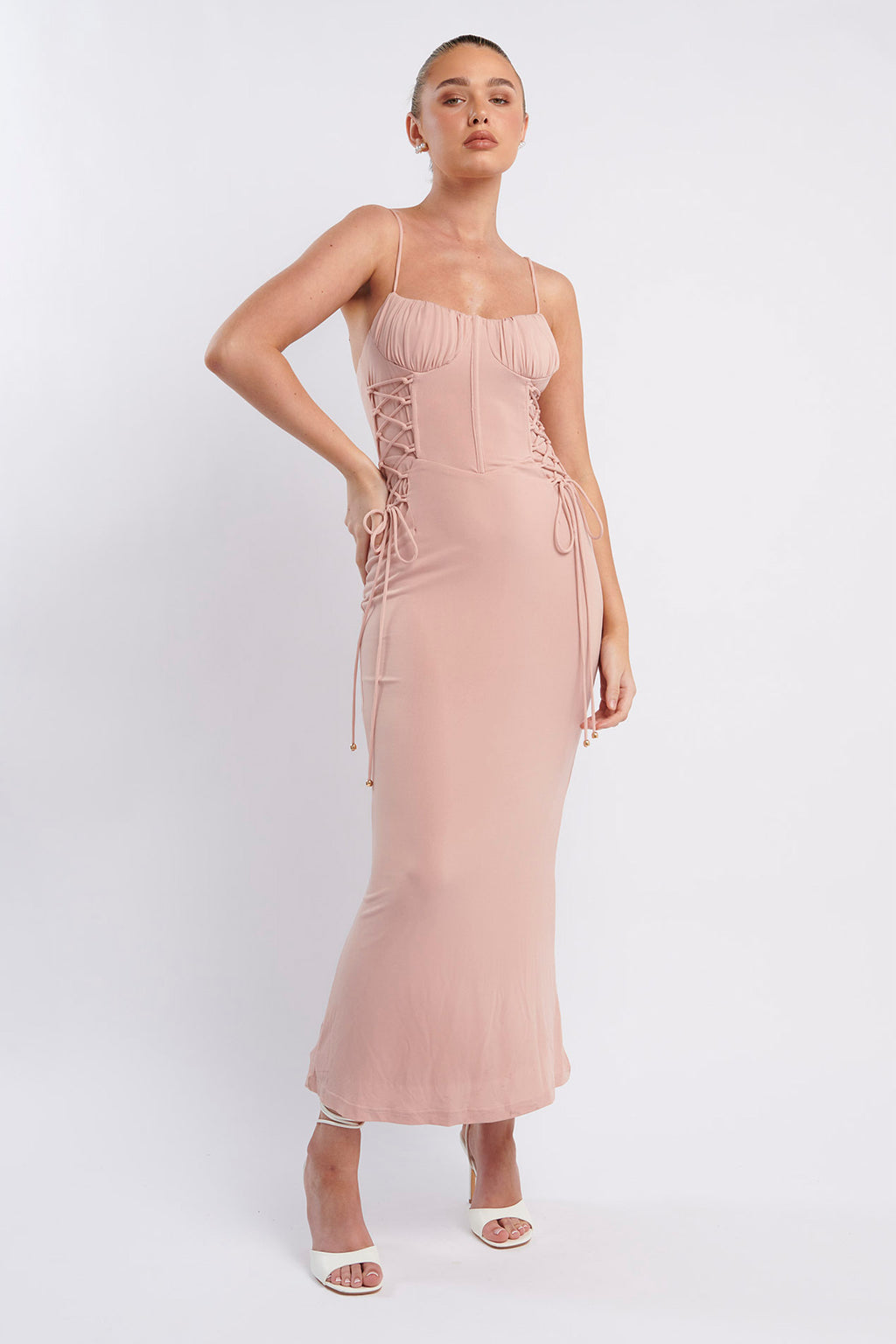 Graziella Laced Corset Midi Dress Nude by Selfie Leslie Australia
