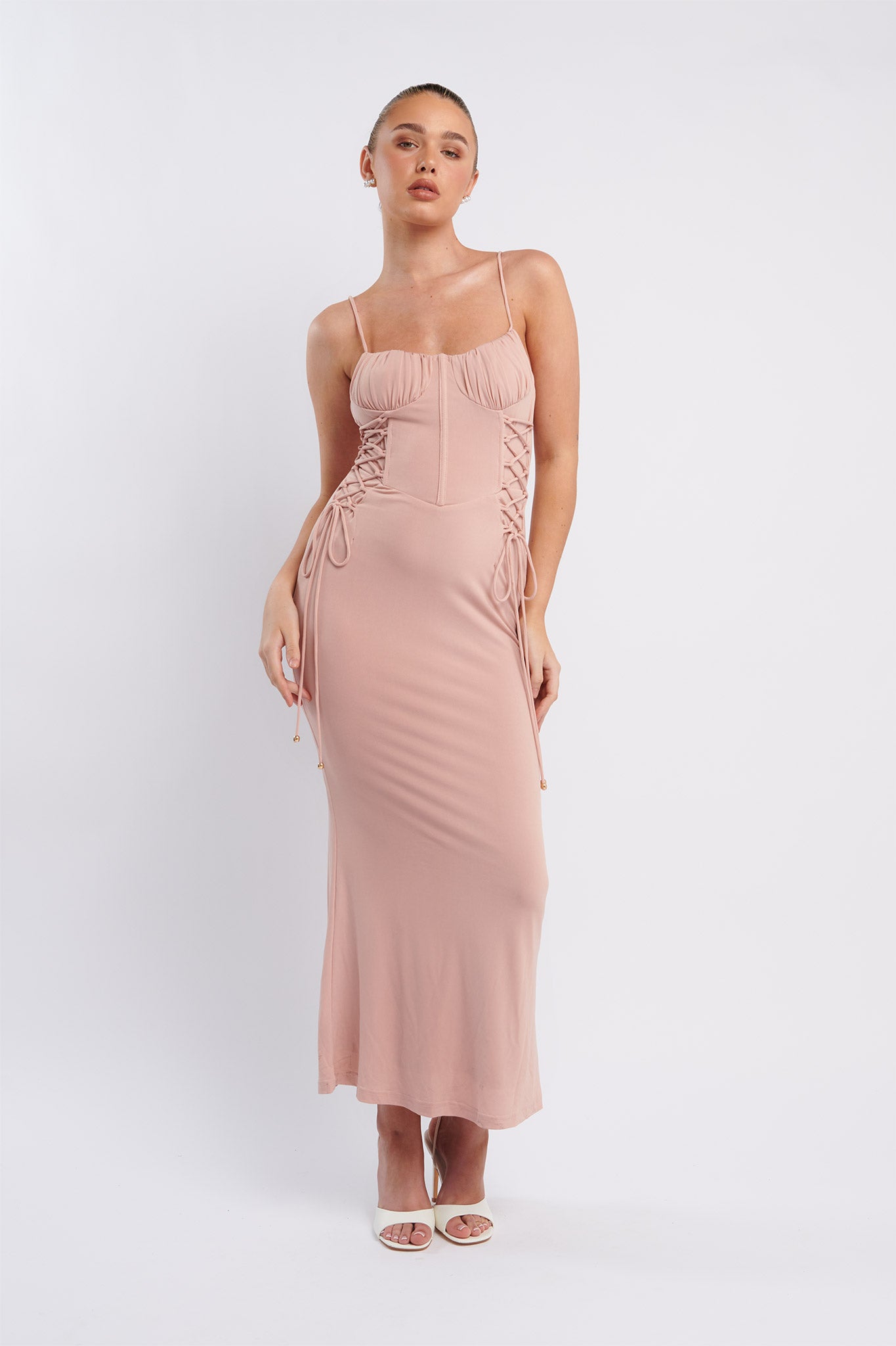 Graziella Laced Corset Midi Dress Nude by Selfie Leslie Australia