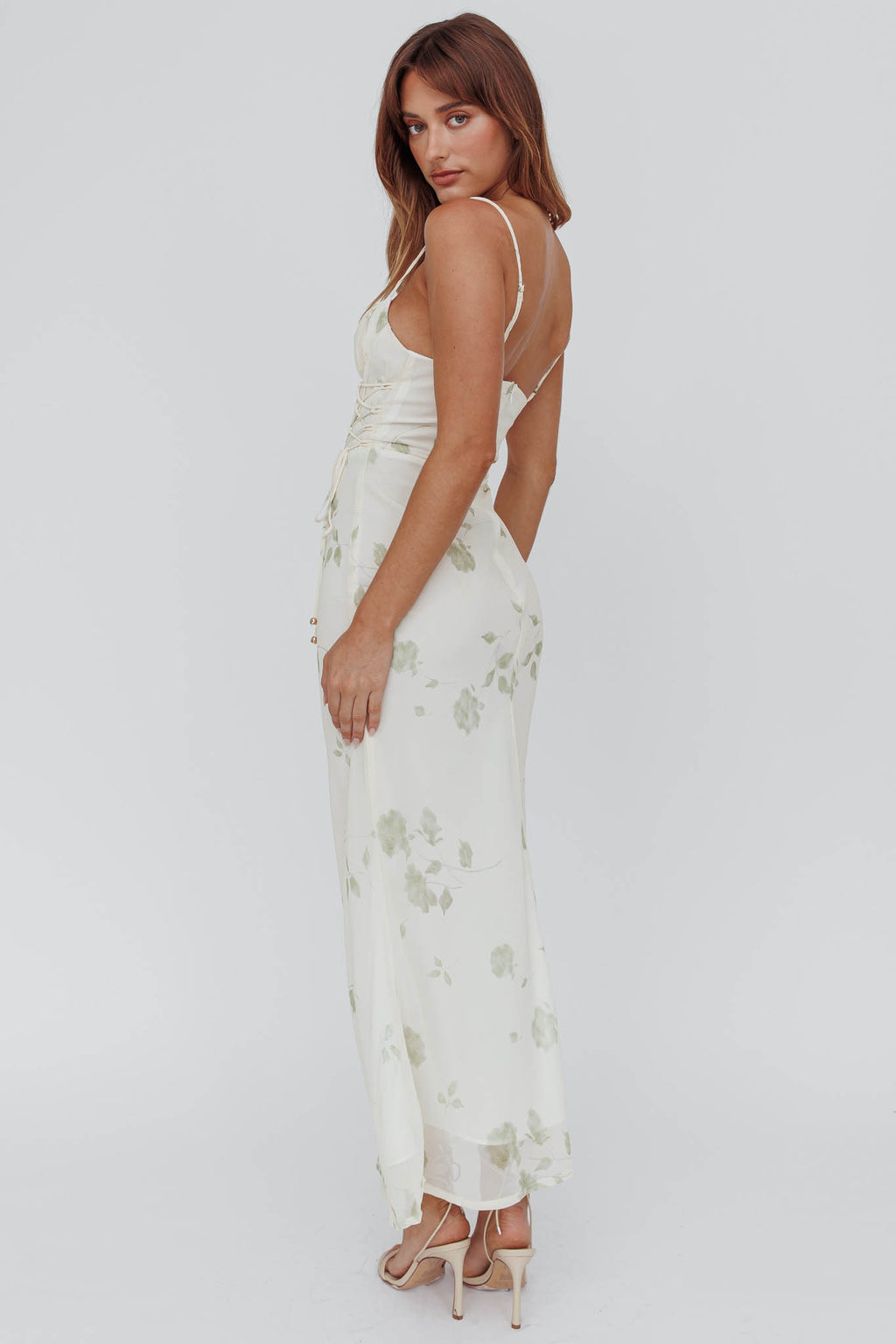 Graziella Laced Corset Midi Dress Floral Green by Selfie Leslie Australia
