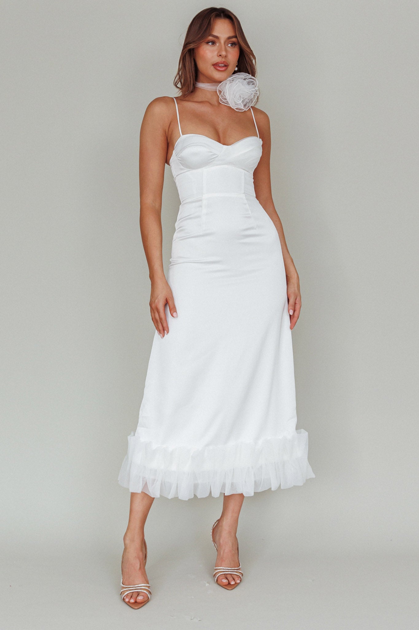 Buona Sera Hem Decoration Midi Dress White by Selfie Leslie Australia