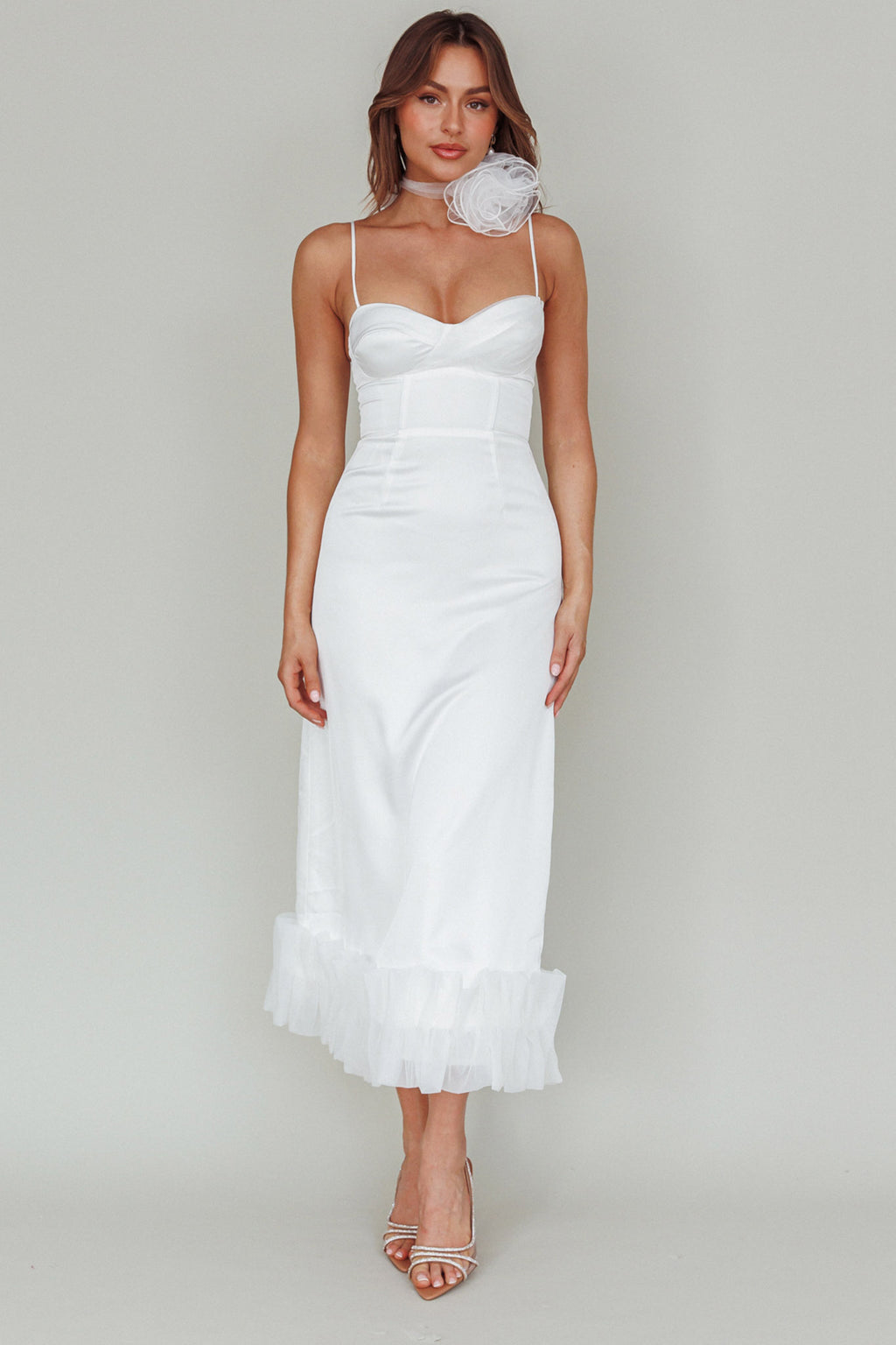 Buona Sera Hem Decoration Midi Dress White by Selfie Leslie Australia