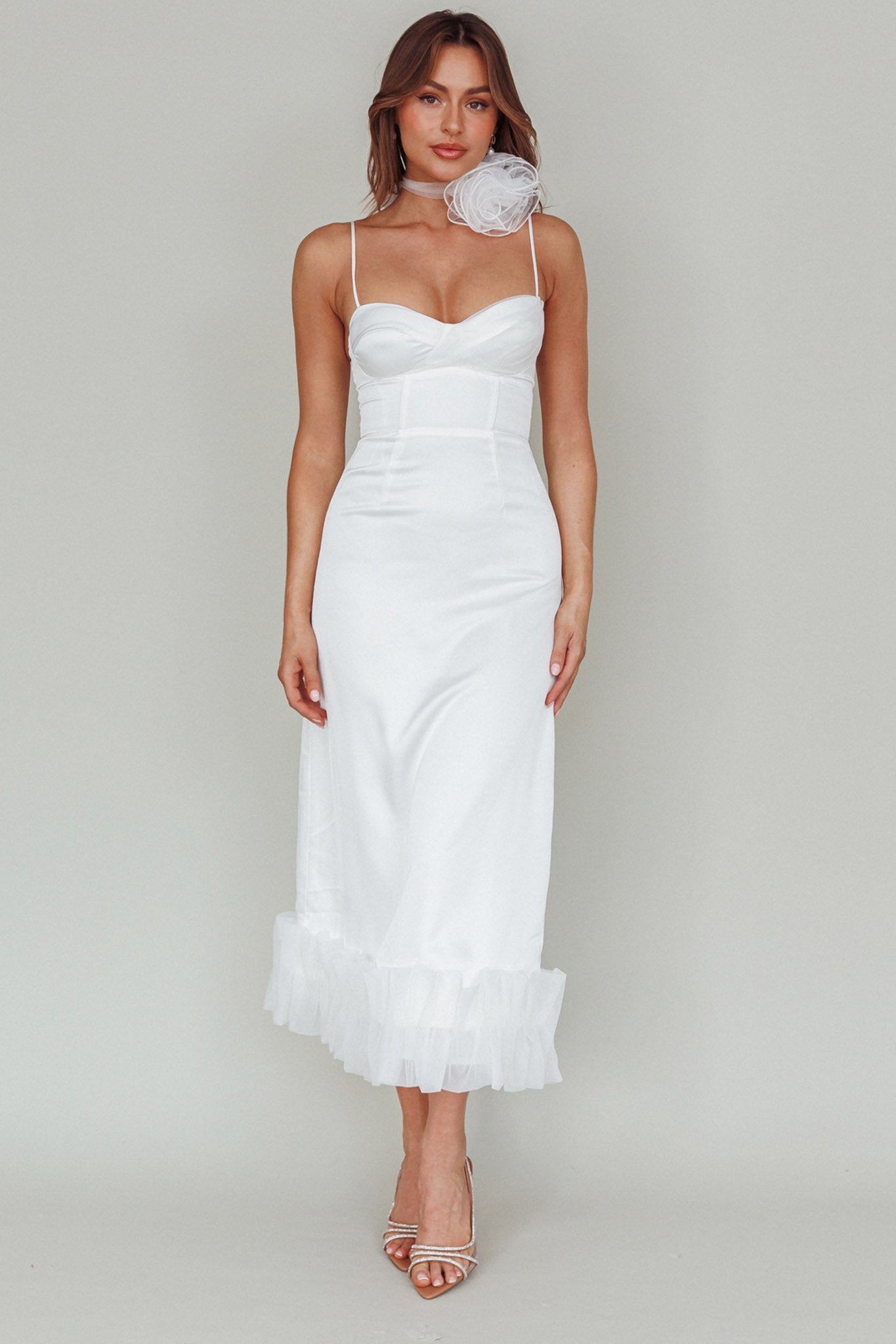 Buona Sera Hem Decoration Midi Dress White by Selfie Leslie Australia