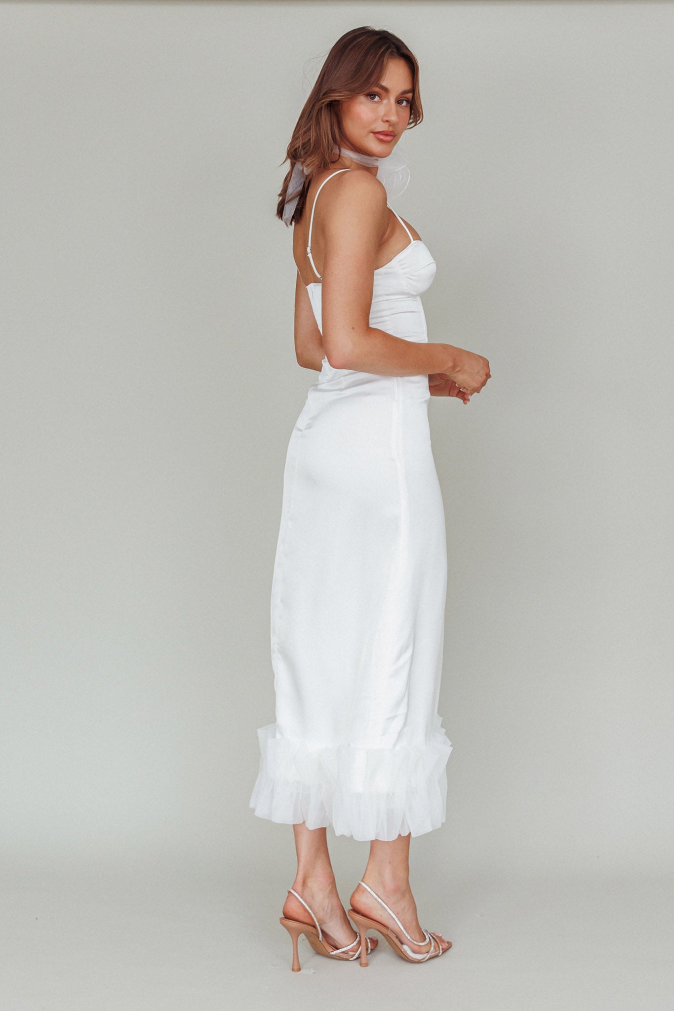 Buona Sera Hem Decoration Midi Dress White by Selfie Leslie Australia