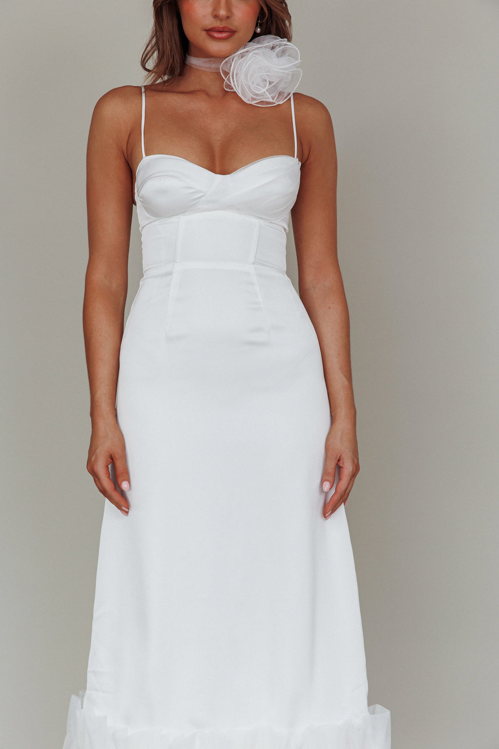 Buona Sera Hem Decoration Midi Dress White by Selfie Leslie Australia