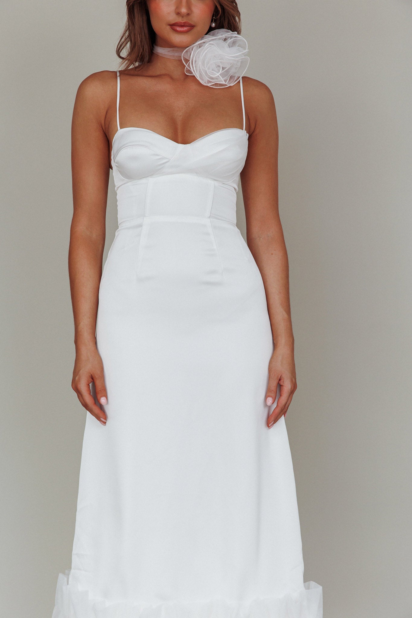 Buona Sera Hem Decoration Midi Dress White by Selfie Leslie Australia