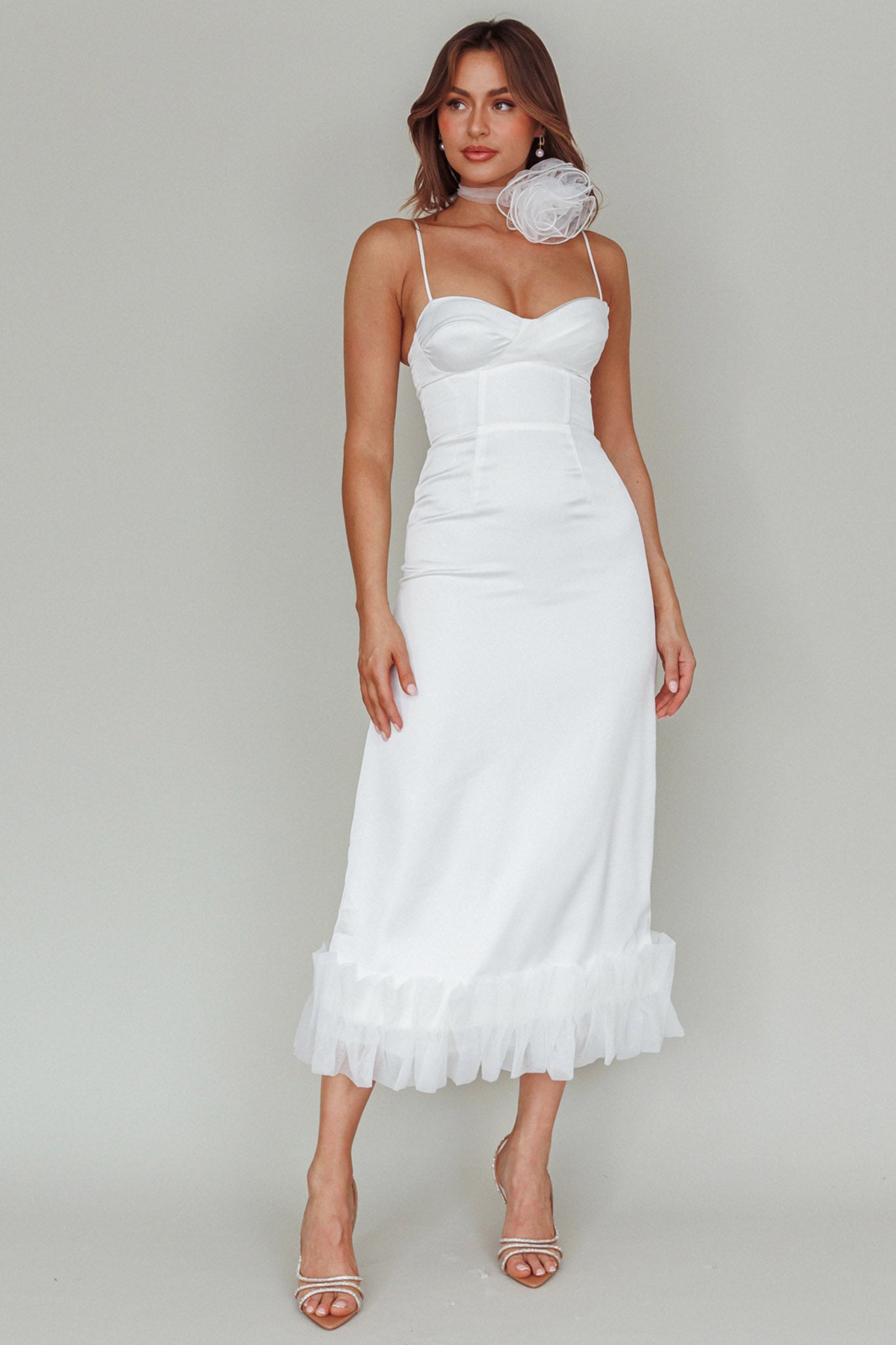 Buona Sera Hem Decoration Midi Dress White by Selfie Leslie Australia