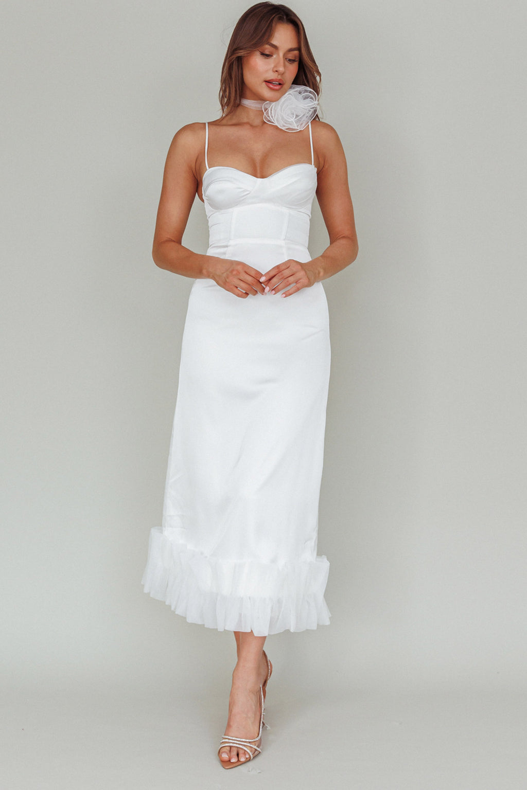 Buona Sera Hem Decoration Midi Dress White by Selfie Leslie Australia