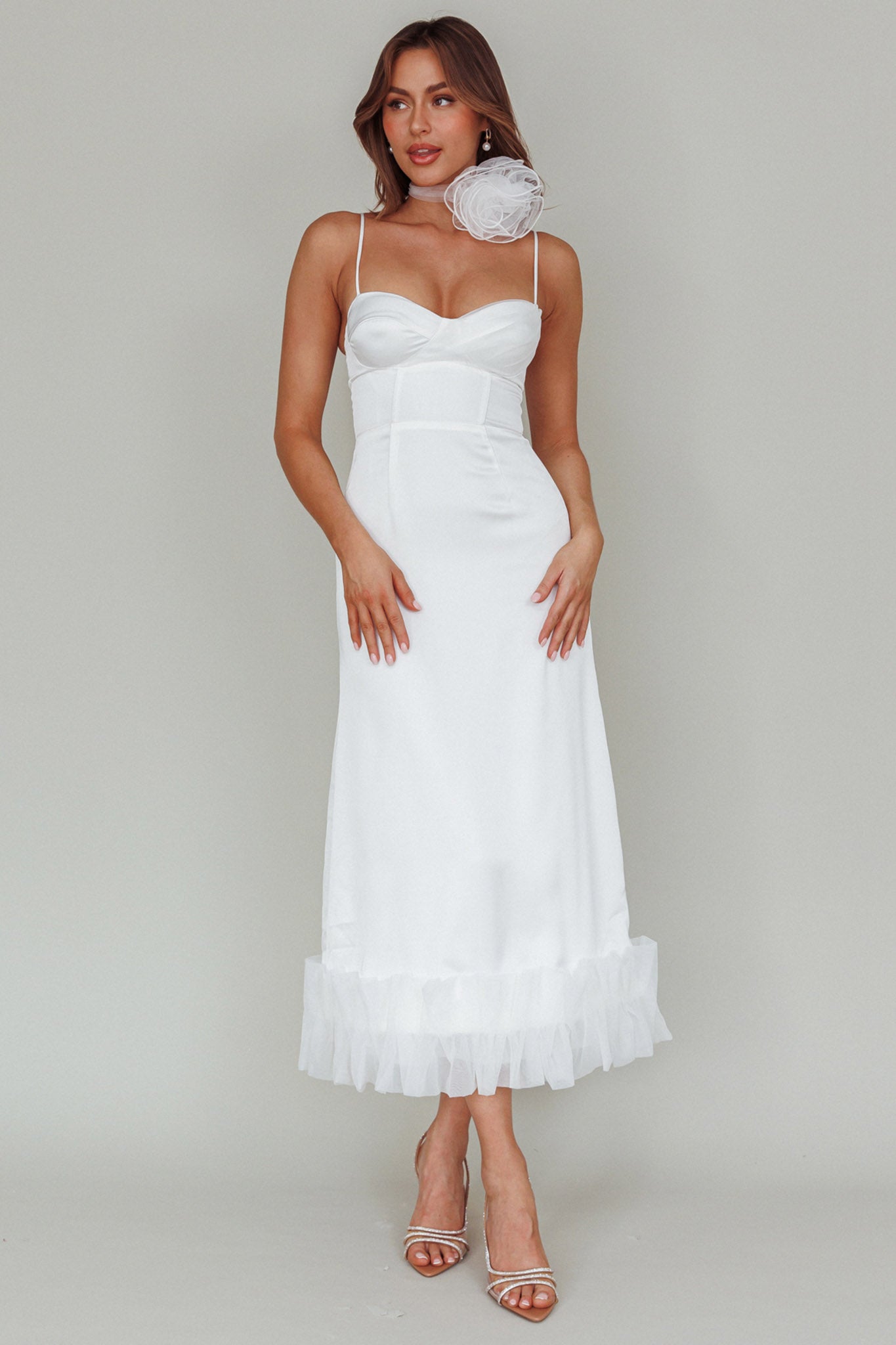Buona Sera Hem Decoration Midi Dress White by Selfie Leslie Australia
