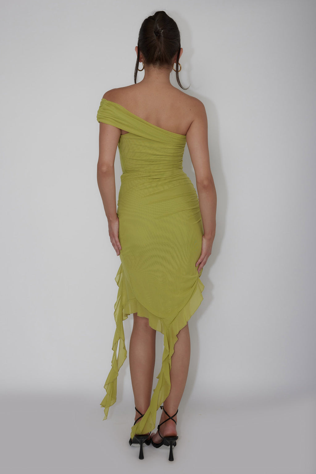 After Party One Sleeve Ruffle Mini Dress Lime by Selfie Leslie Australia
