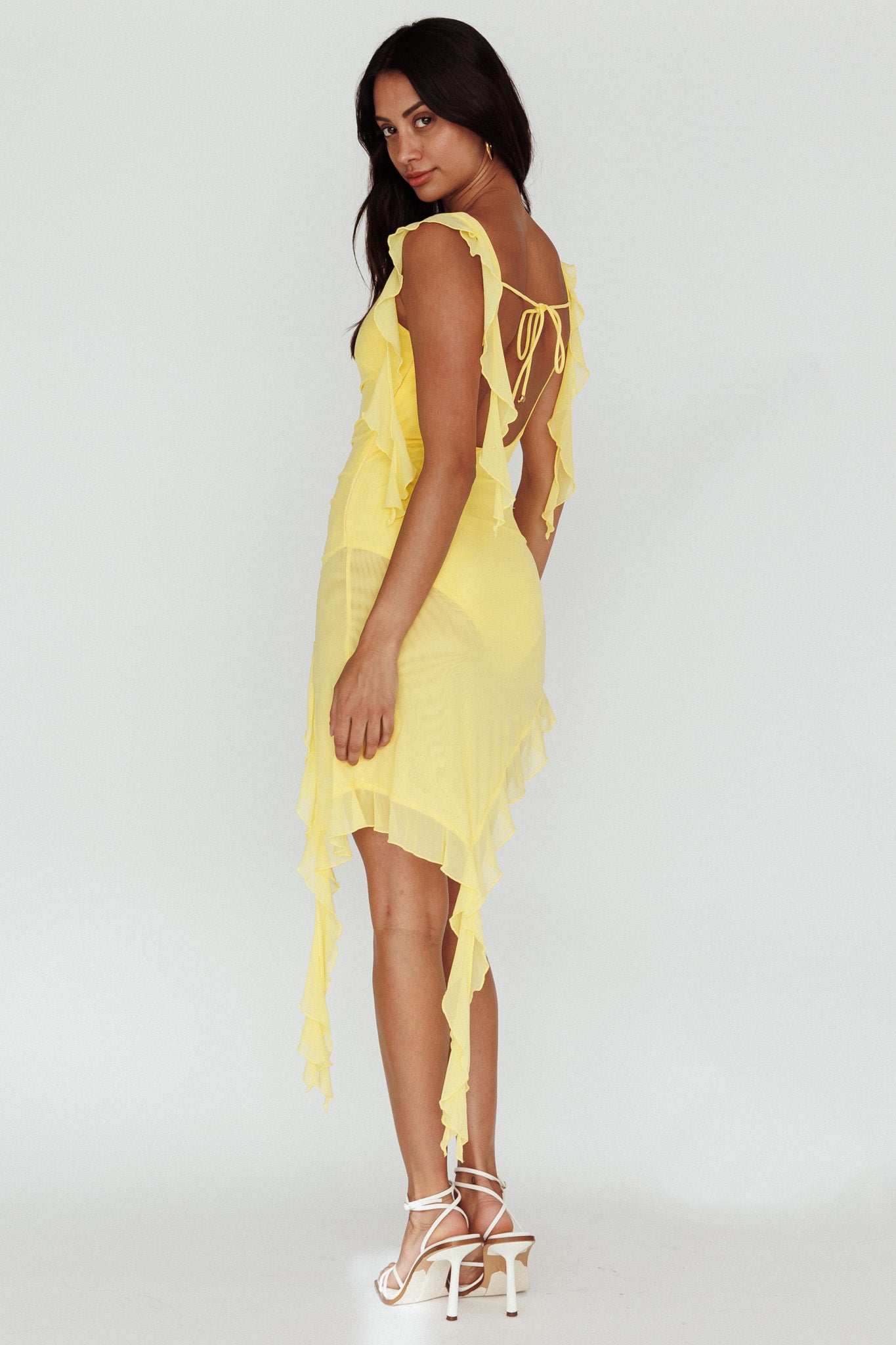 After Party Sleeveless Ruffle Trim Mini Dress Lemon by Selfie Leslie Australia