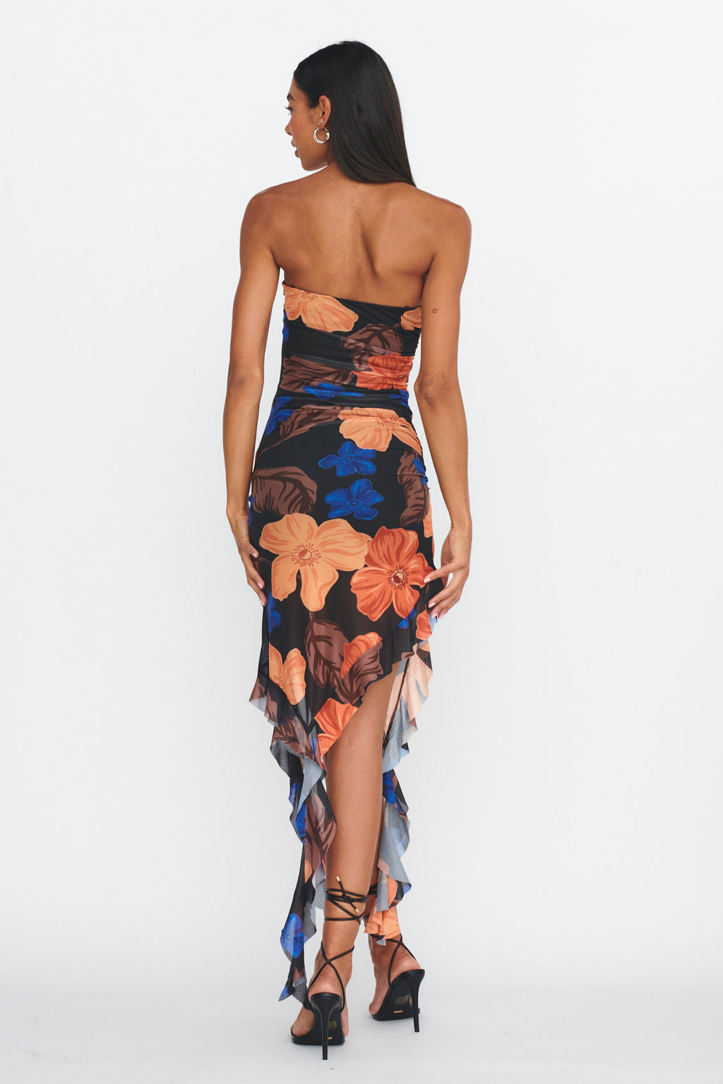 After Party Ruffle Trim Midi Dress Floral Black by Selfie Leslie Australia