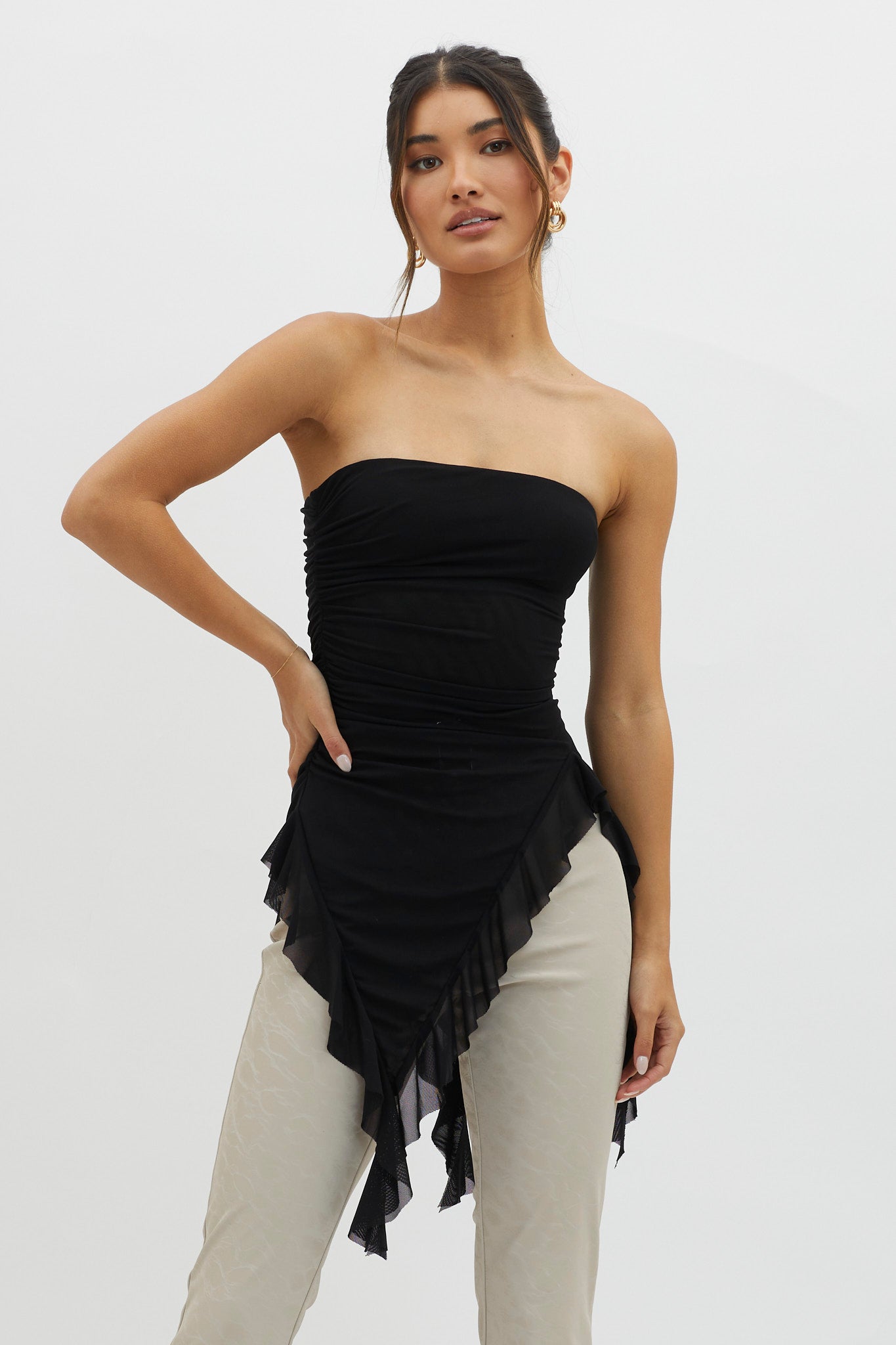 After Party Ruffle Trim Top Black by Selfie Leslie Australia