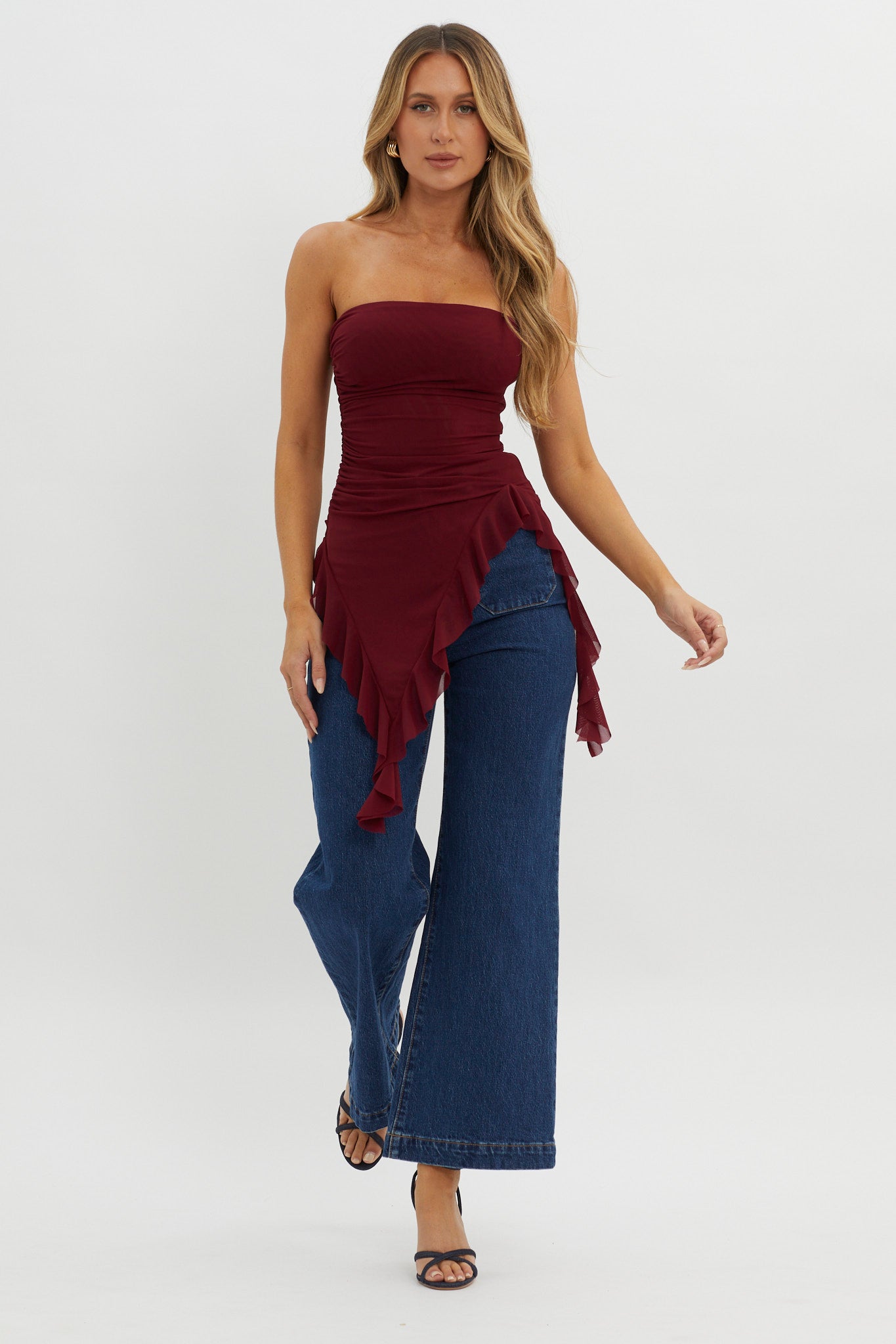 After Party Ruffle Trim Top Sangria by Selfie Leslie Australia