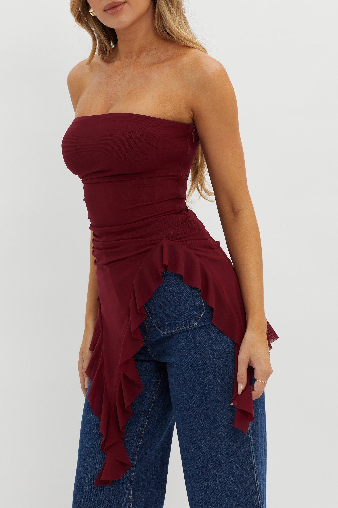 After Party Ruffle Trim Top Sangria by Selfie Leslie Australia