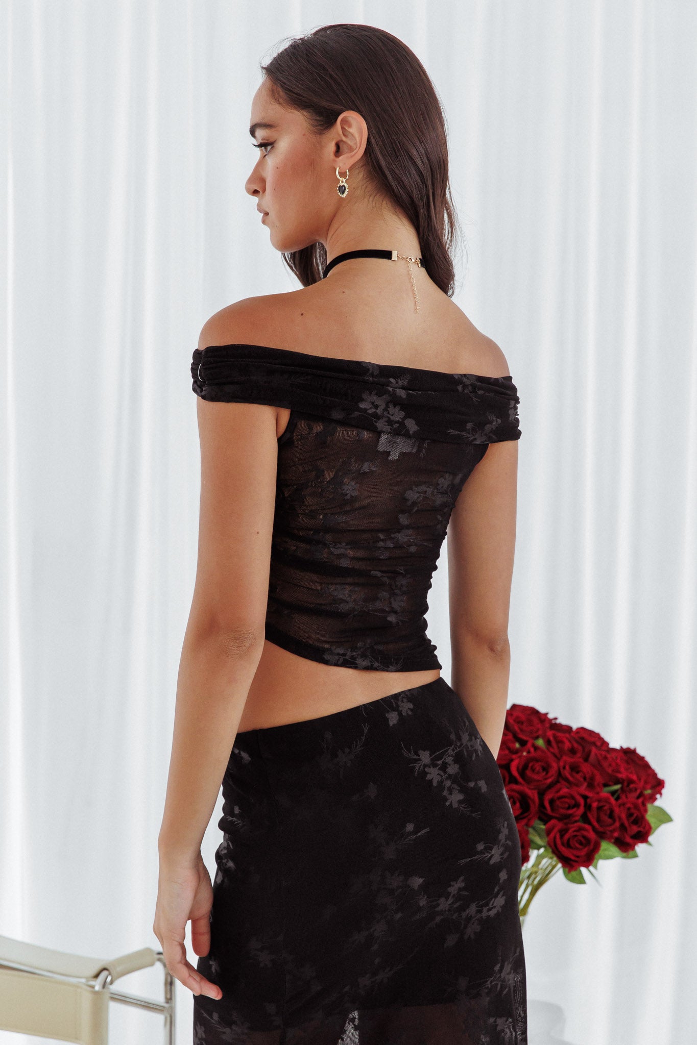 After Party Off-Shoulder Mesh Top Black by Selfie Leslie Australia