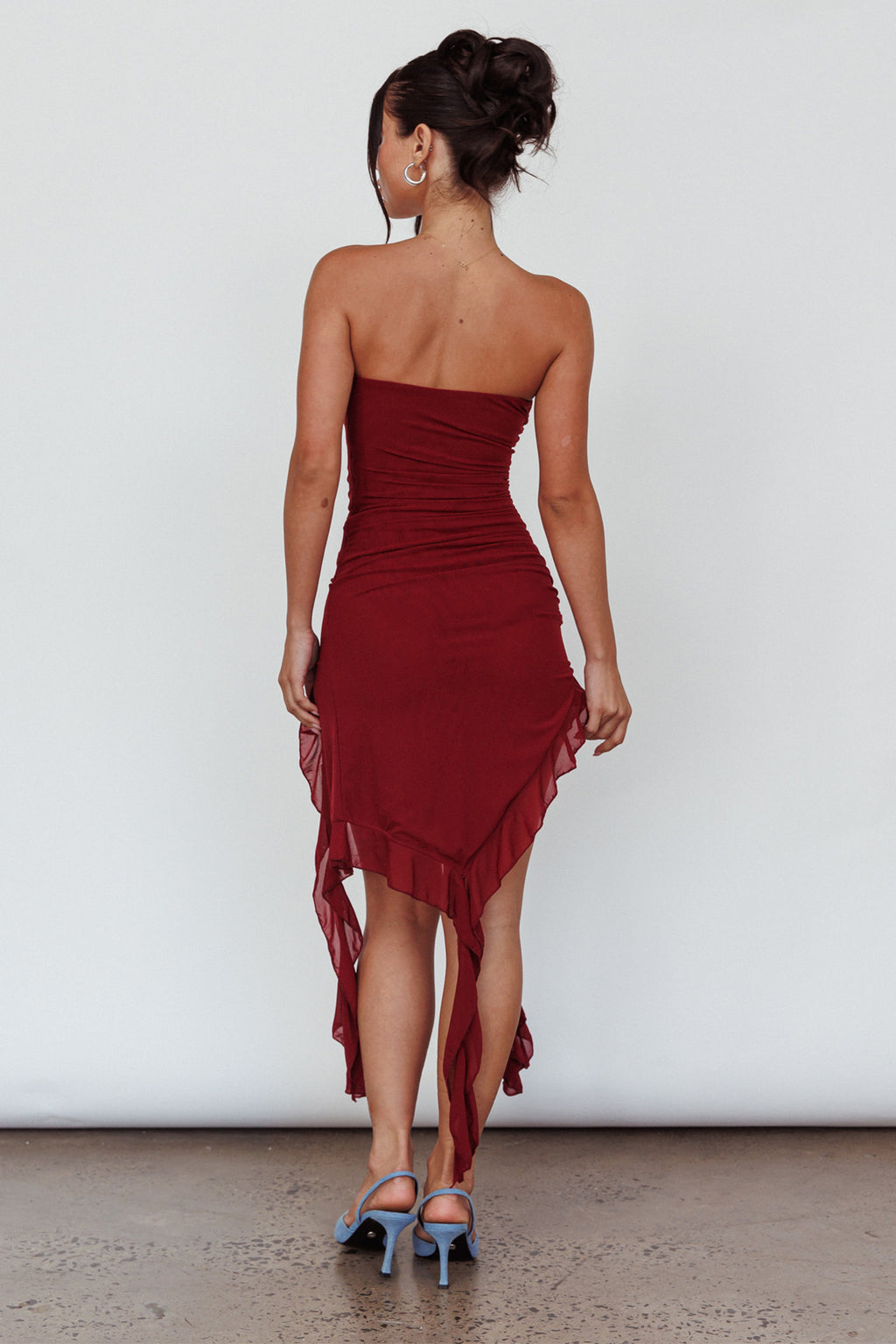 After Party Ruffle Trim Mini Dress Sangria by Selfie Leslie Australia