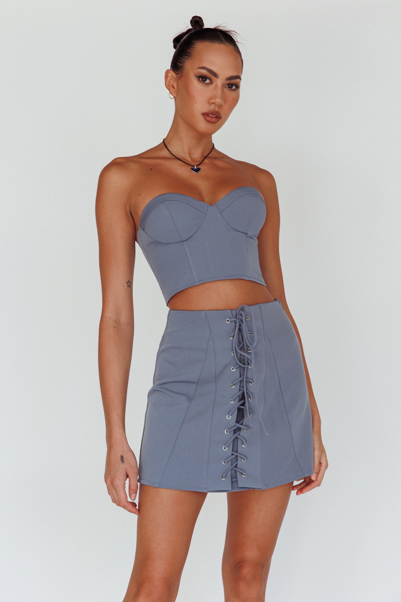 Ventura Lace-Up Skirt Suit Grey by Selfie Leslie Australia