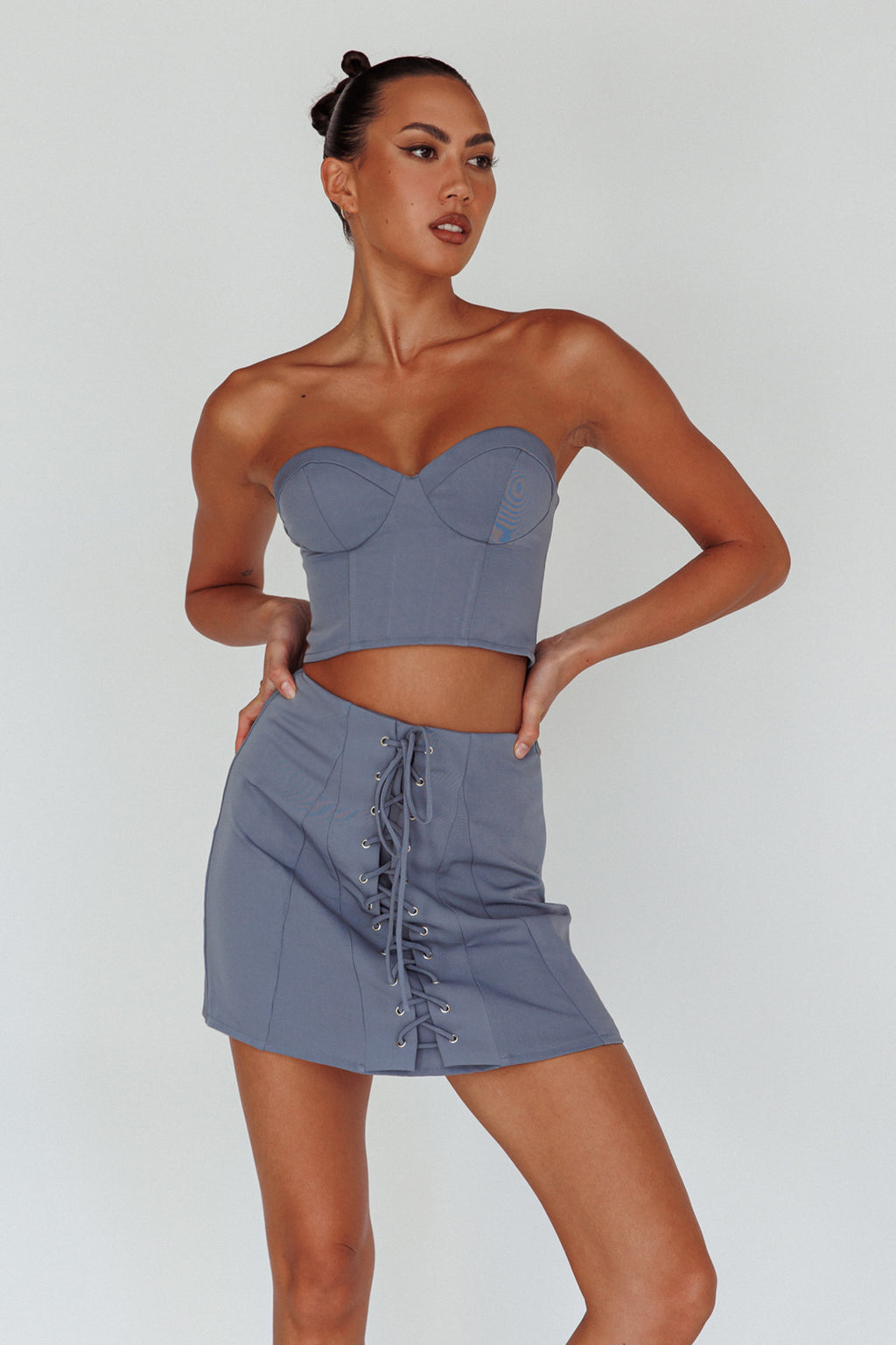 Ventura Bustier Crop Top Suit Grey by Selfie Leslie Australia
